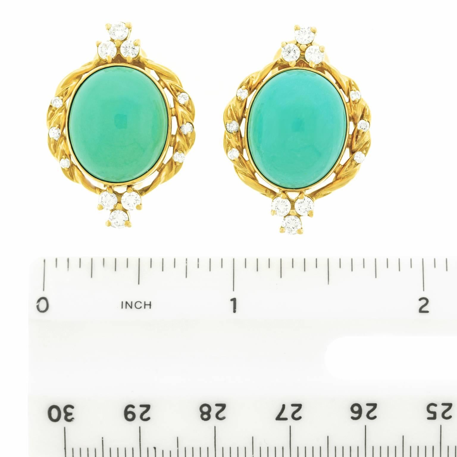 Carl F. Bucherer Persian Turquoise Diamond Gold Earrings 2