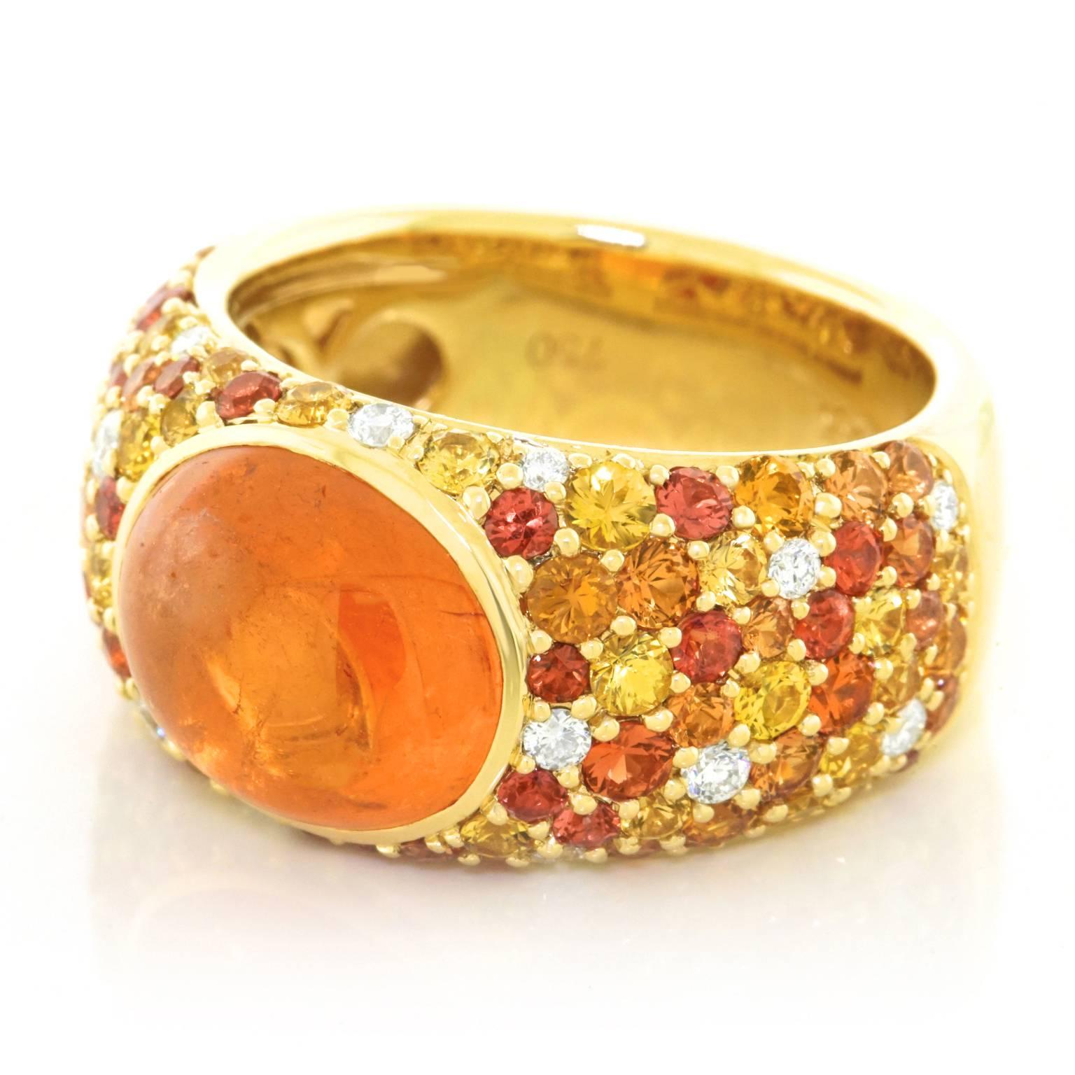 Spessartite Garnet Sapphire Diamond Gold Ring In Excellent Condition In Litchfield, CT