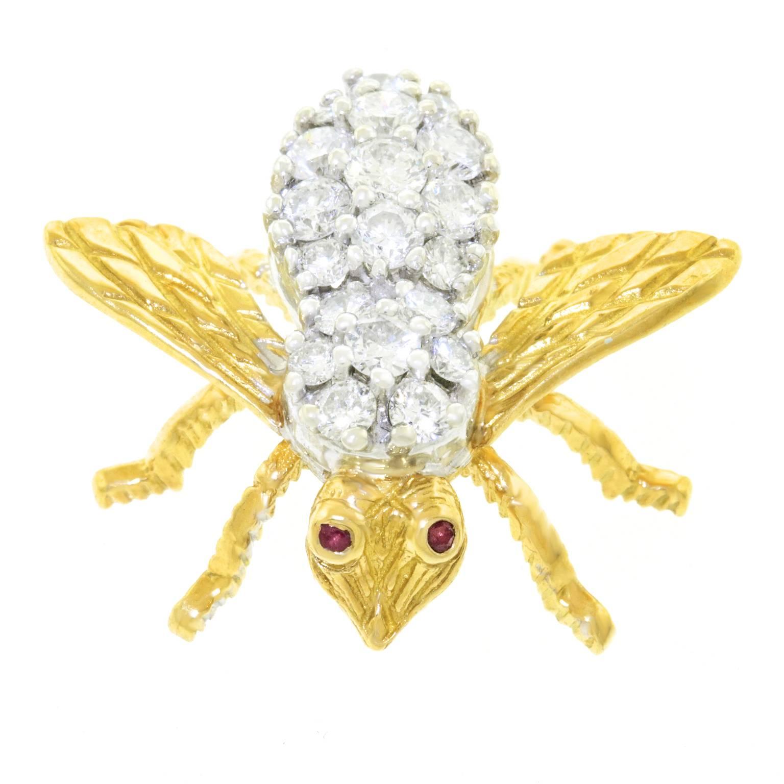 Herbert Rosenthal Diamond Gold Bee Brooch In Excellent Condition In Litchfield, CT