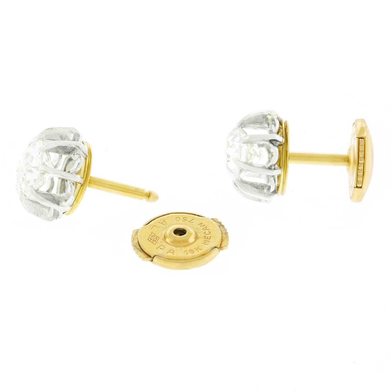 Antique Diamond Yellow Gold Platinum Stud Earrings 1