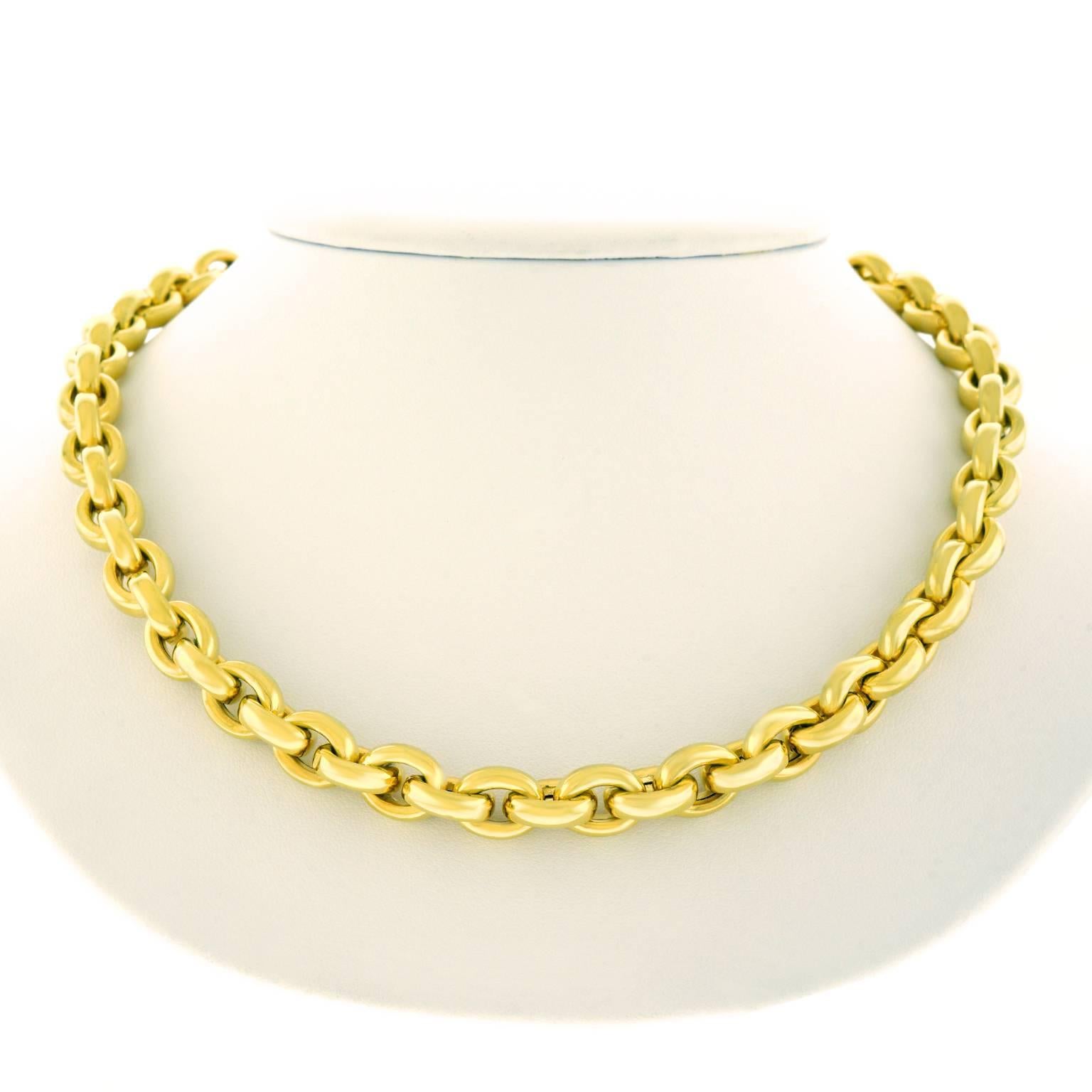 Italian Yellow Gold Rollo Link Necklace In Excellent Condition In Litchfield, CT