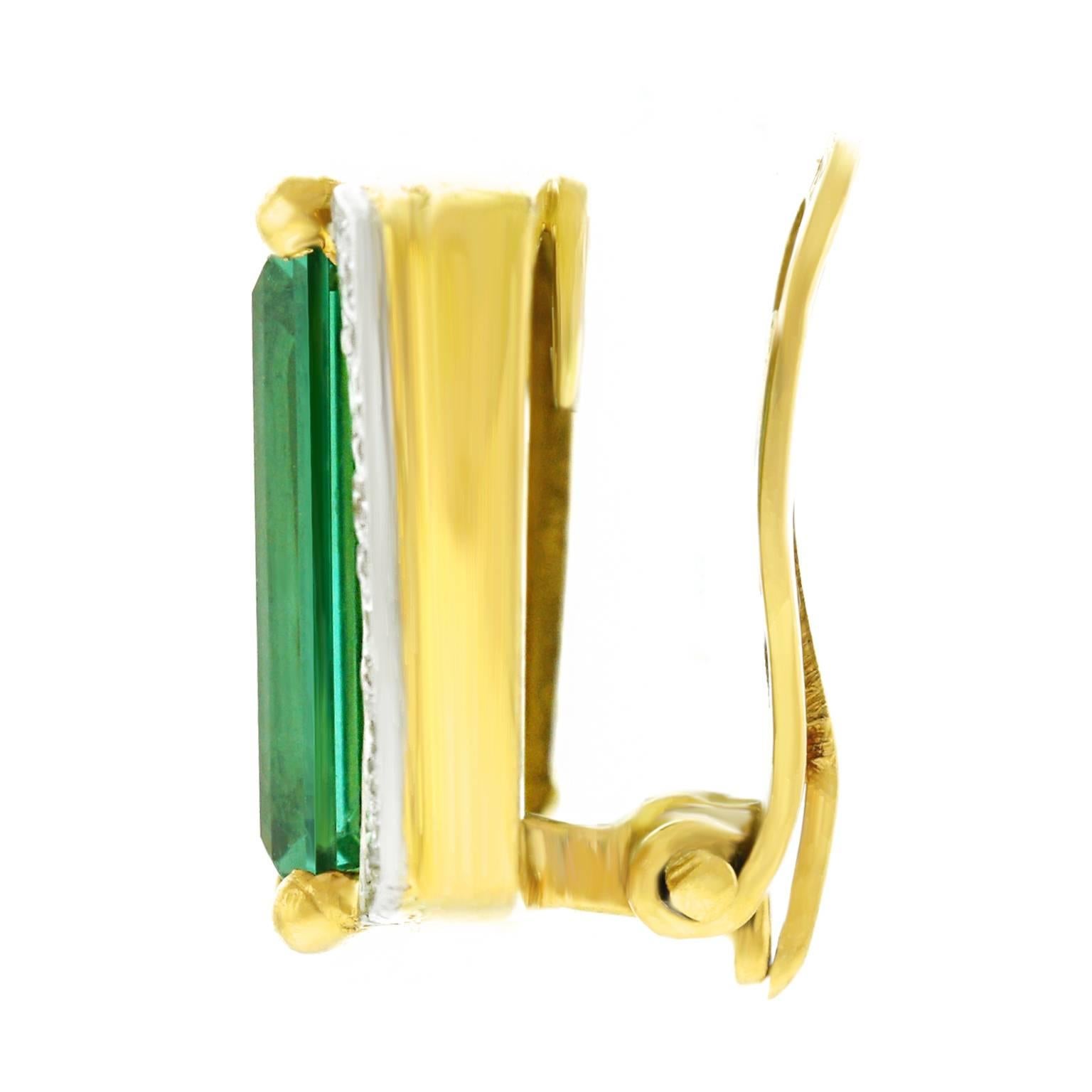 Modernist Green Tourmaline Diamond Gold Earrings 3
