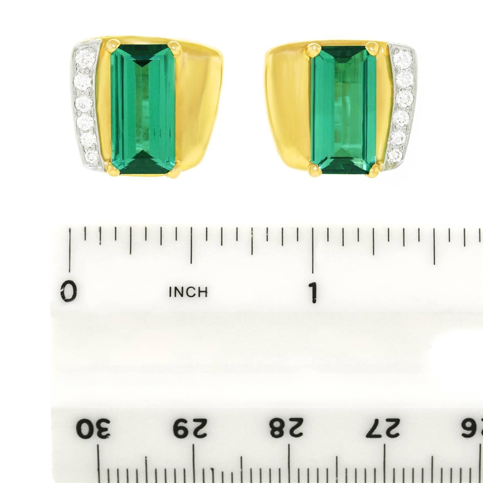 Modernist Green Tourmaline Diamond Gold Earrings 2