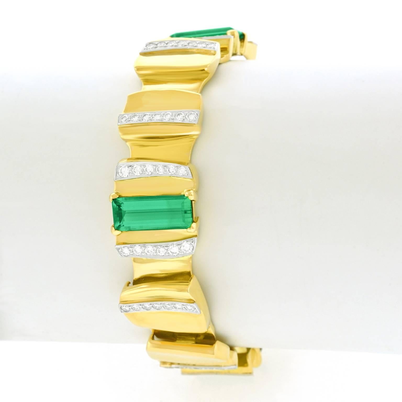 Abstract Tourmaline and Diamond Set Gold Bracelet 3
