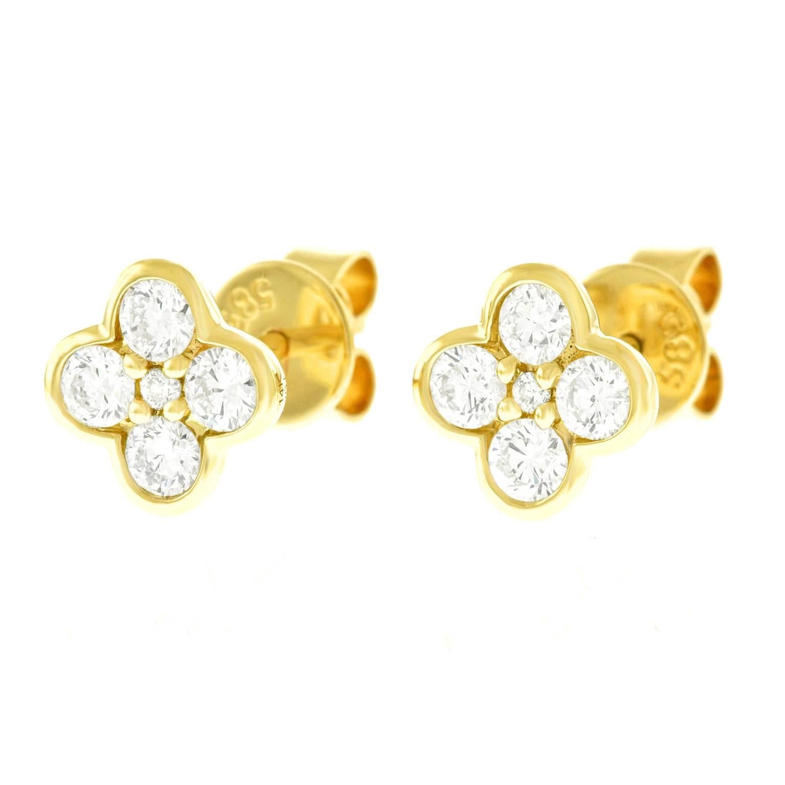 Diamond-Set Yellow Gold Clover Earrings 3
