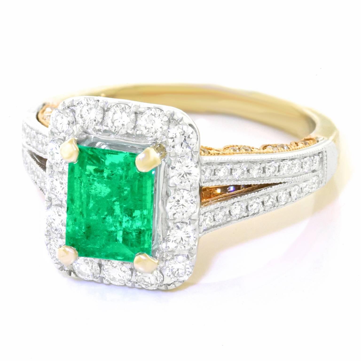 Emerald and Diamond Set Gold Ring In Excellent Condition In Litchfield, CT