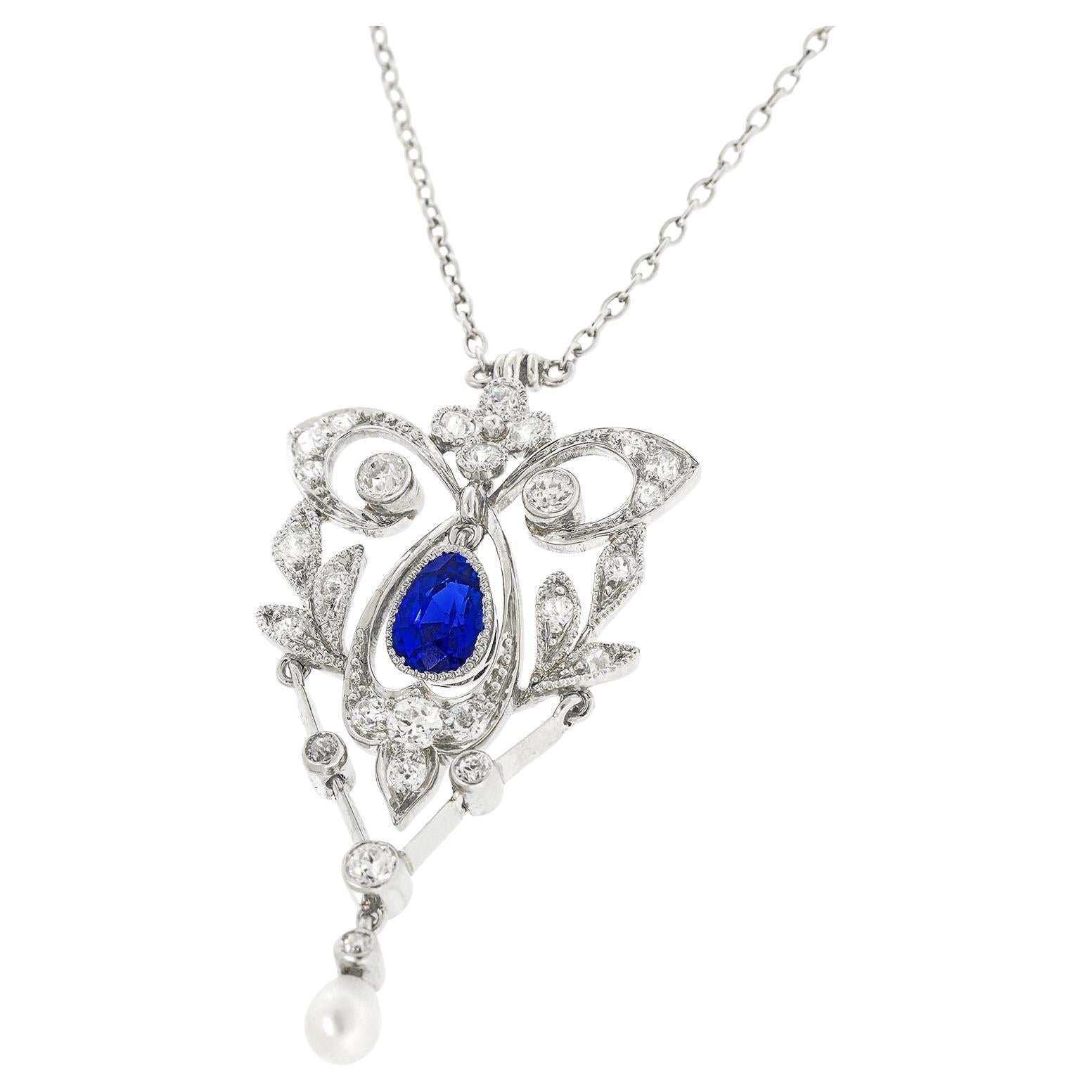 Elegant Edwardian Platinum Lavaliere For Sale