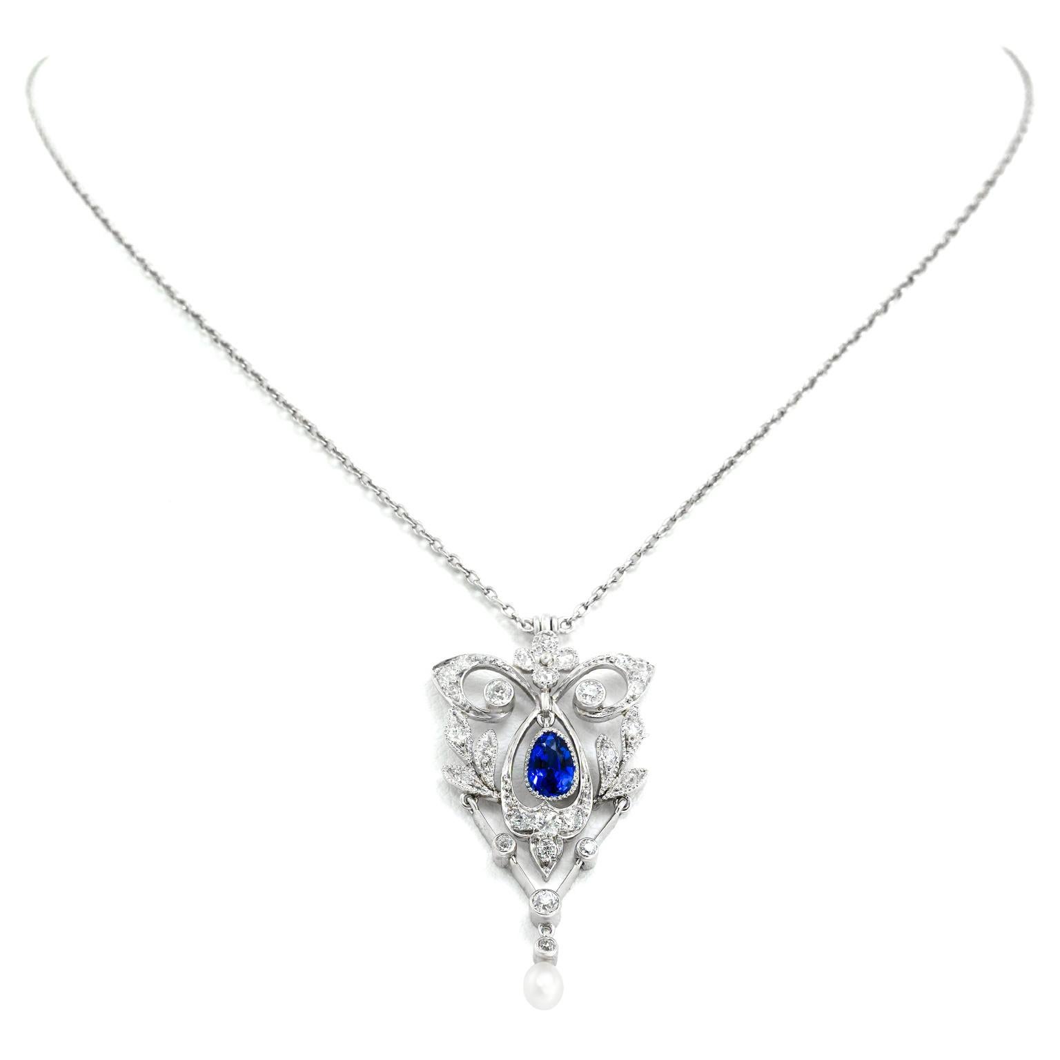 Pear Cut Elegant Edwardian Platinum Lavaliere For Sale