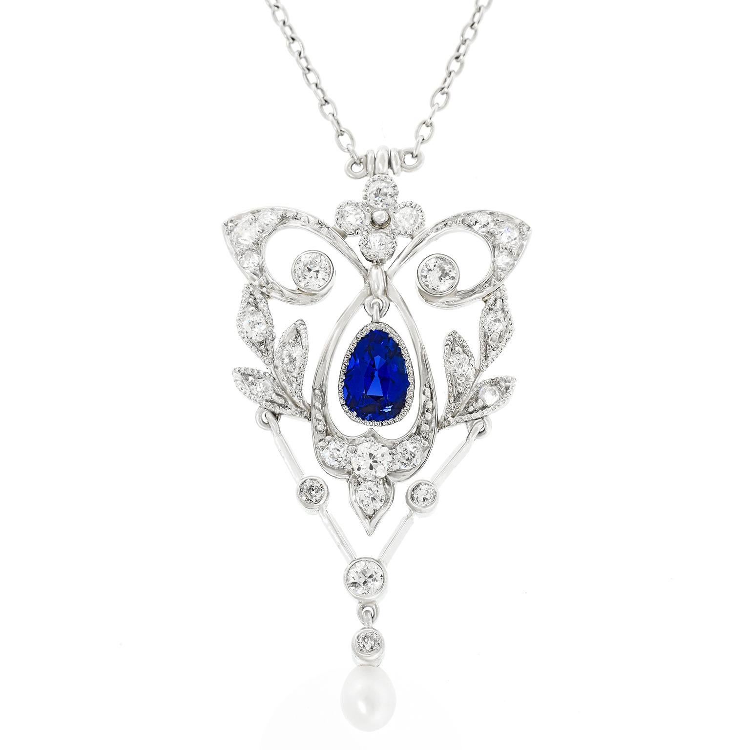 Elegant Edwardian Platinum Lavaliere For Sale 2