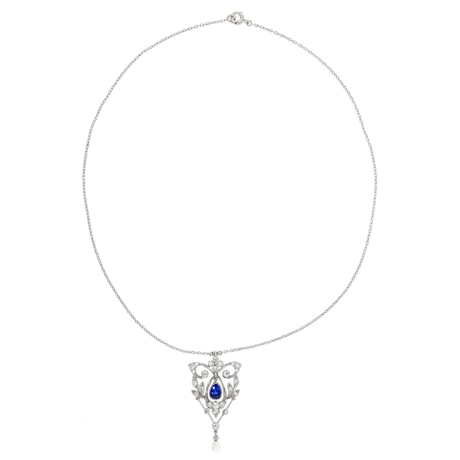 Elegant Edwardian Platinum Lavaliere For Sale 3