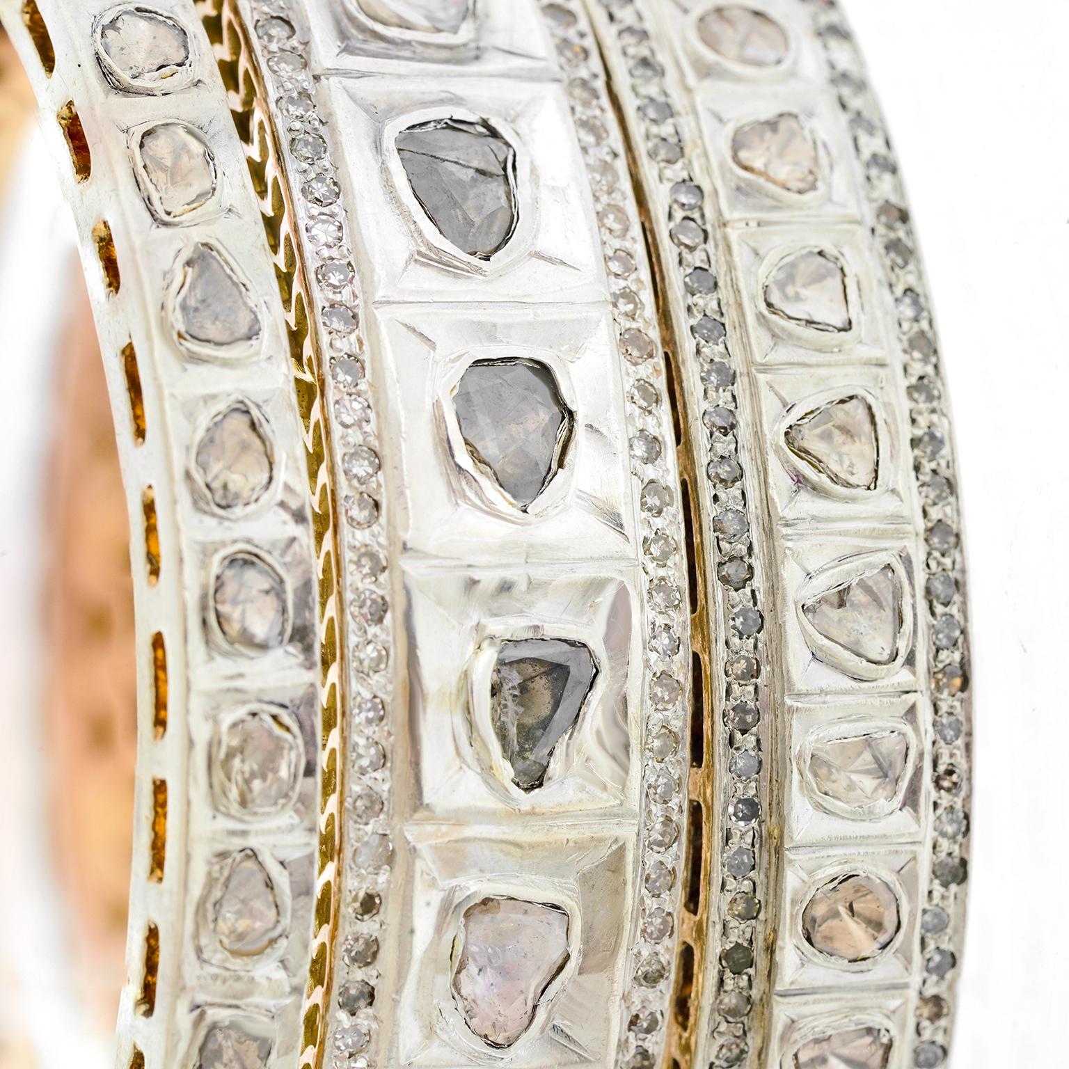 Rough Cut Hippie Chic Indian Sixties Diamond Bangle For Sale