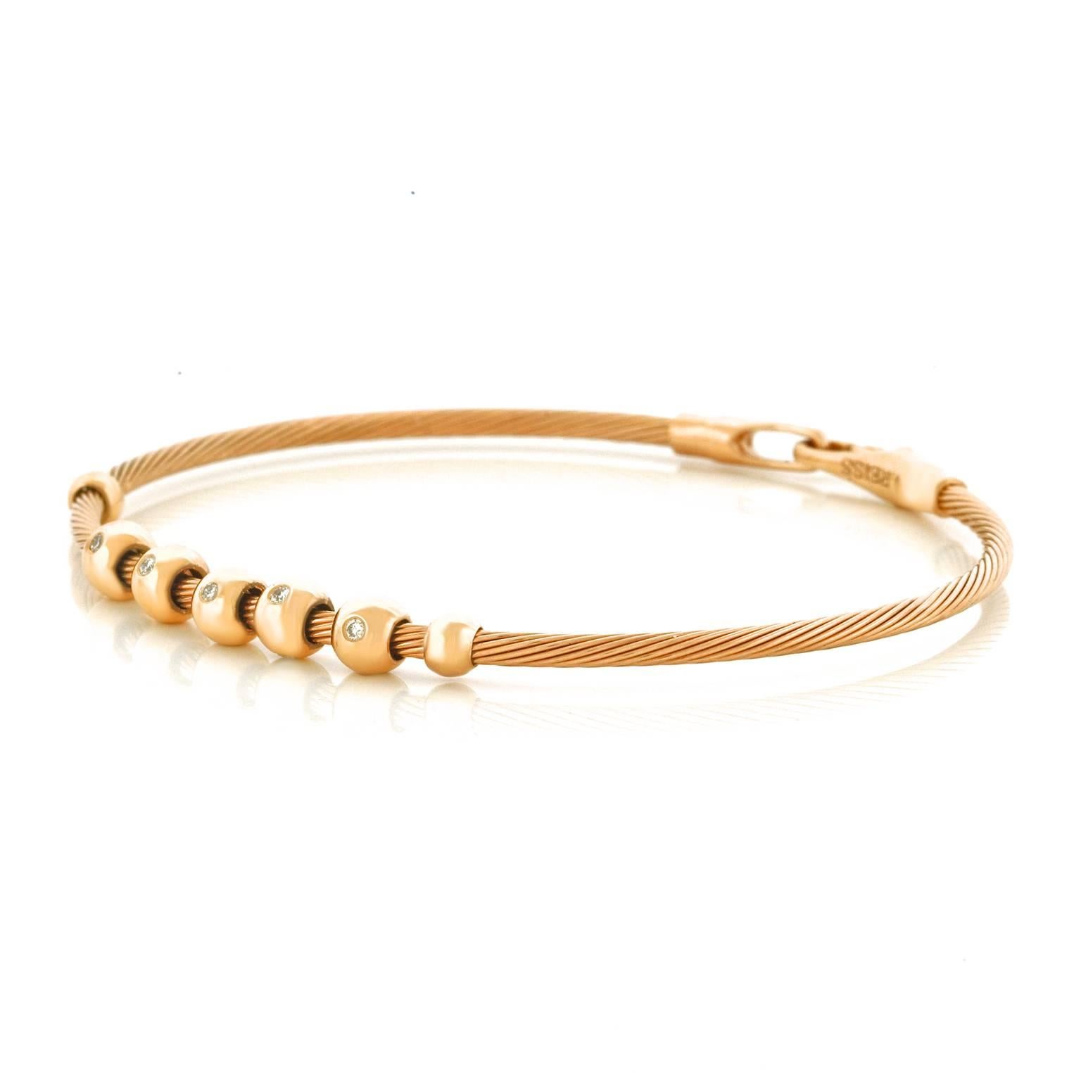 Reiss Diamond Rose Gold Bangle Bracelet In Excellent Condition In Litchfield, CT
