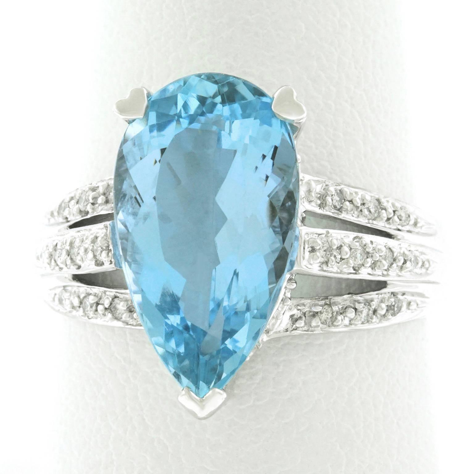 Aquamarine and Diamond Set Gold Ring 3