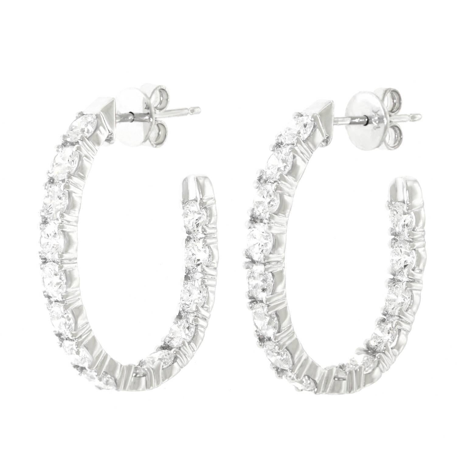 3.50 Carats Diamond-Set White Gold Hoop Earrings In Excellent Condition In Litchfield, CT
