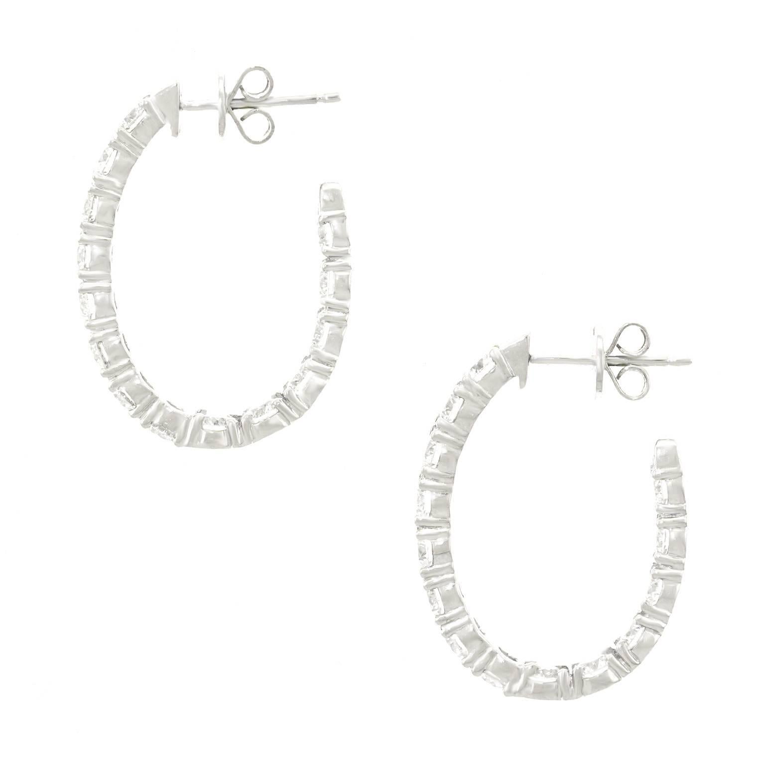 3.50 Carats Diamond-Set White Gold Hoop Earrings 3