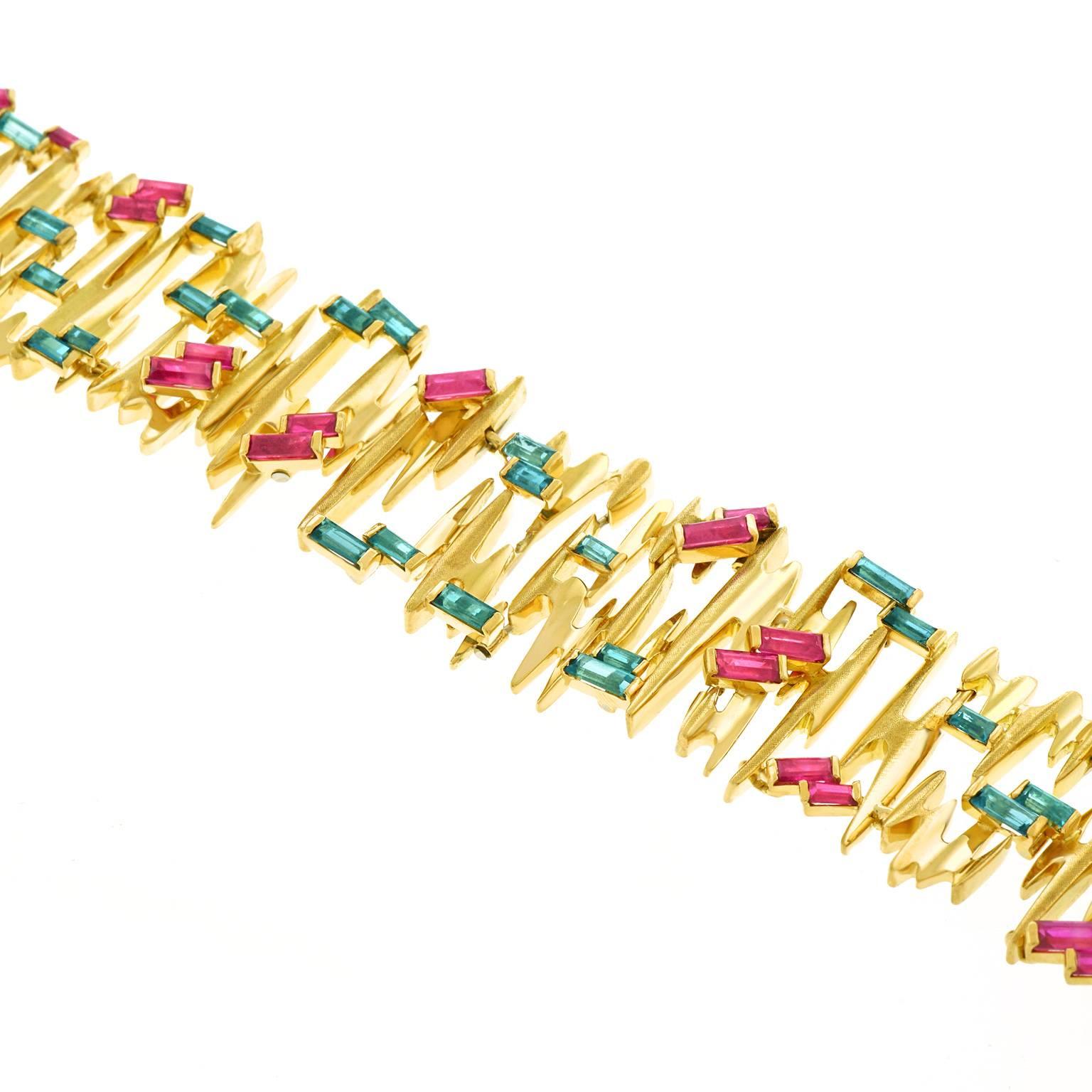 Gubelin Abstract Motif Tourmaline Set Gold Bracelet 3
