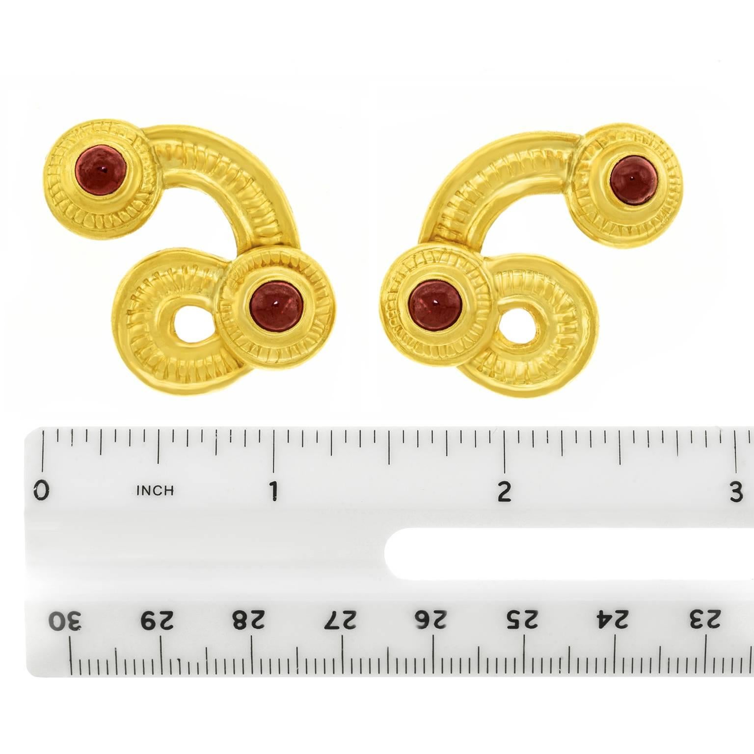High Karat Gold Etruscan Revival Garnet Earrings 2
