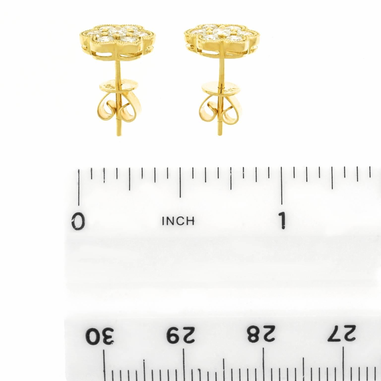 Diamond Fleurette Yellow Gold Earrings 2