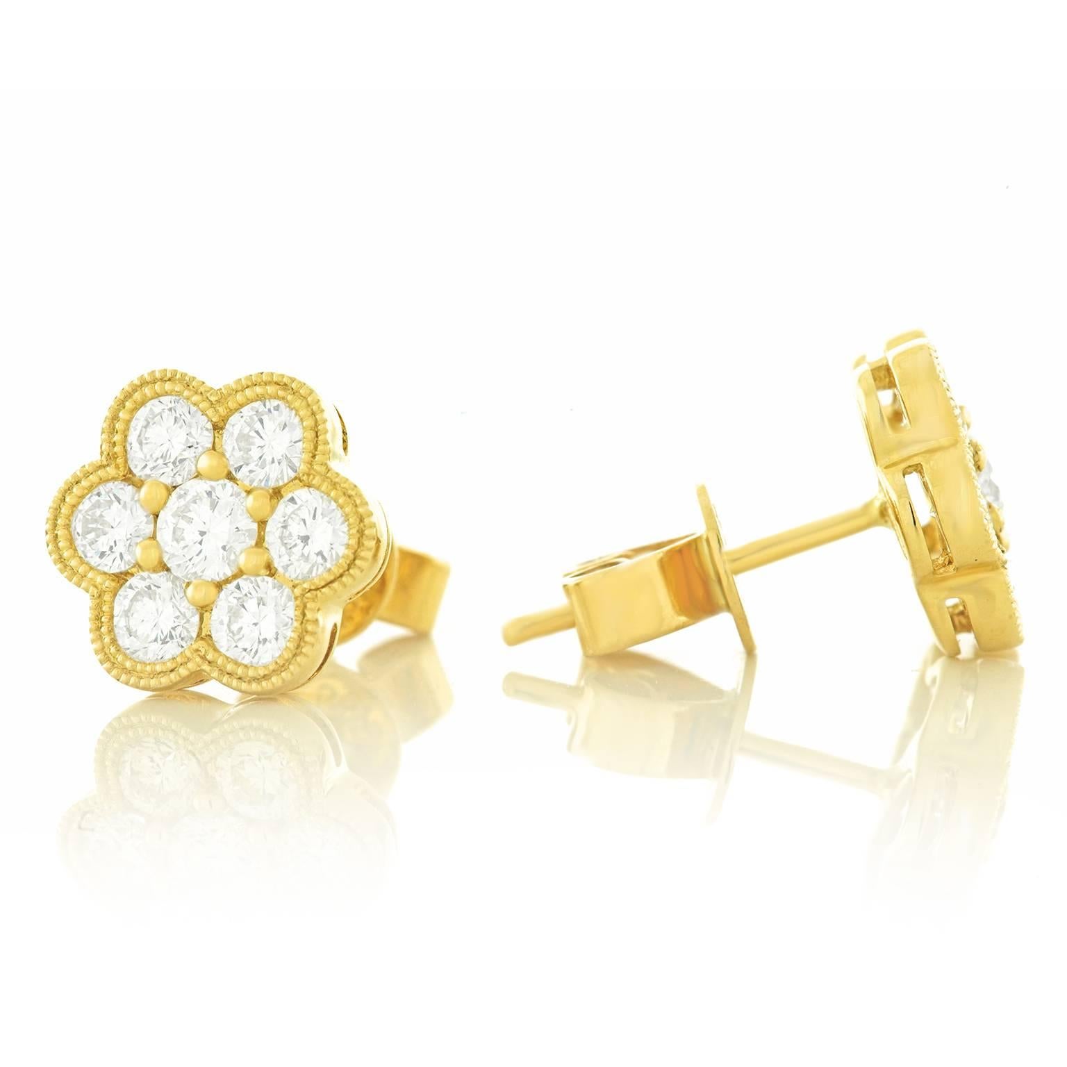 Diamond Fleurette Yellow Gold Earrings 3