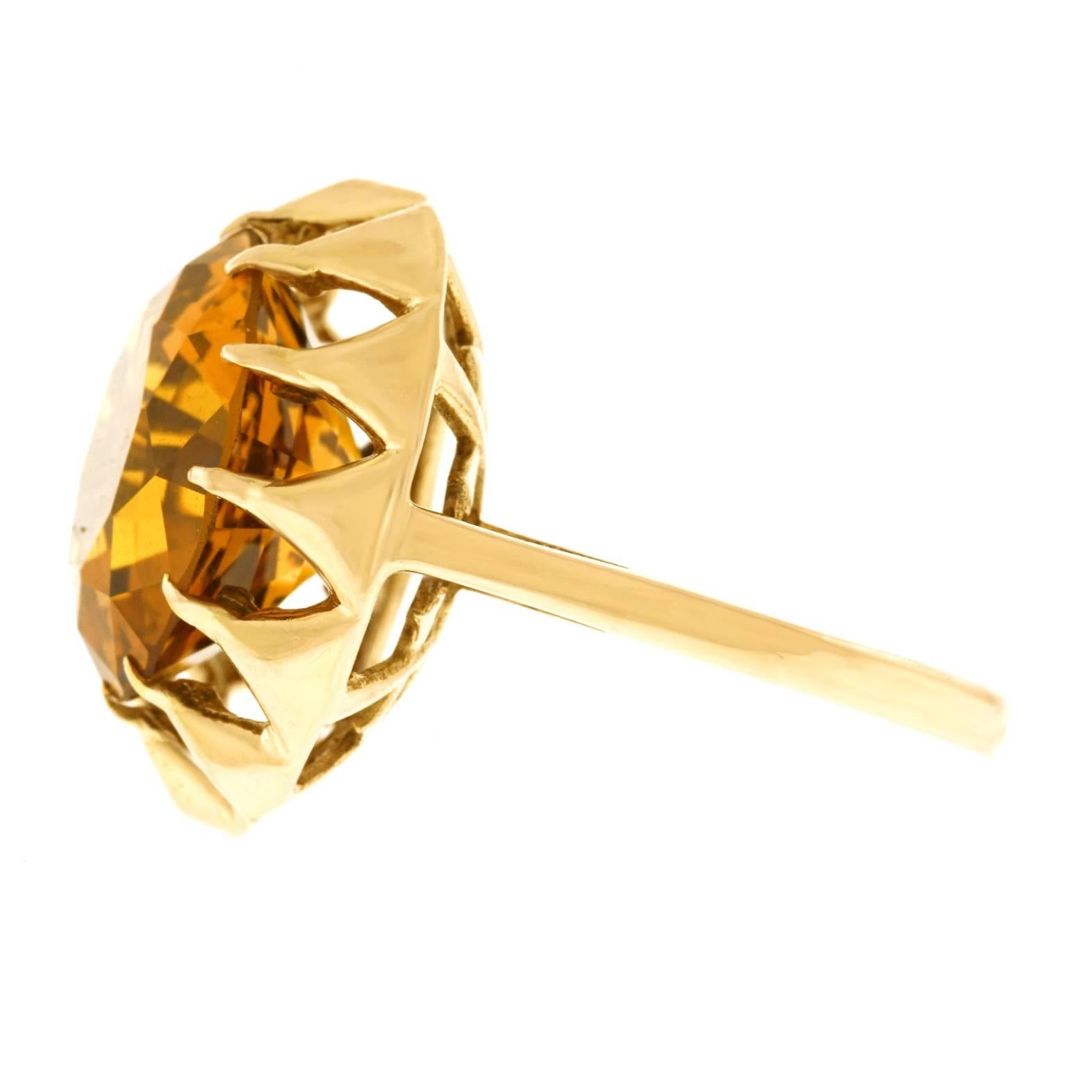 French 1950s Citrine Set Gold Ring 3