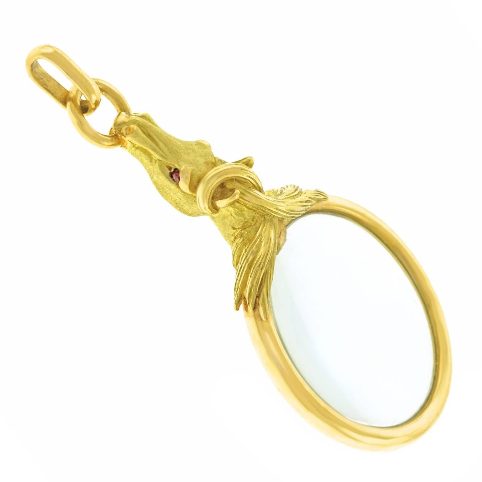 Horse Motif Gold Magnifying Glass Pendant 5