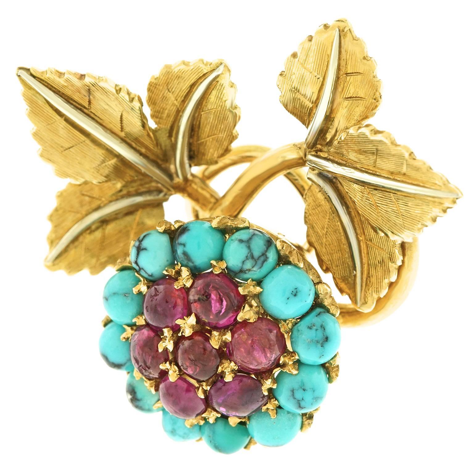 1950s Turquoise Ruby Gold Earrings 4