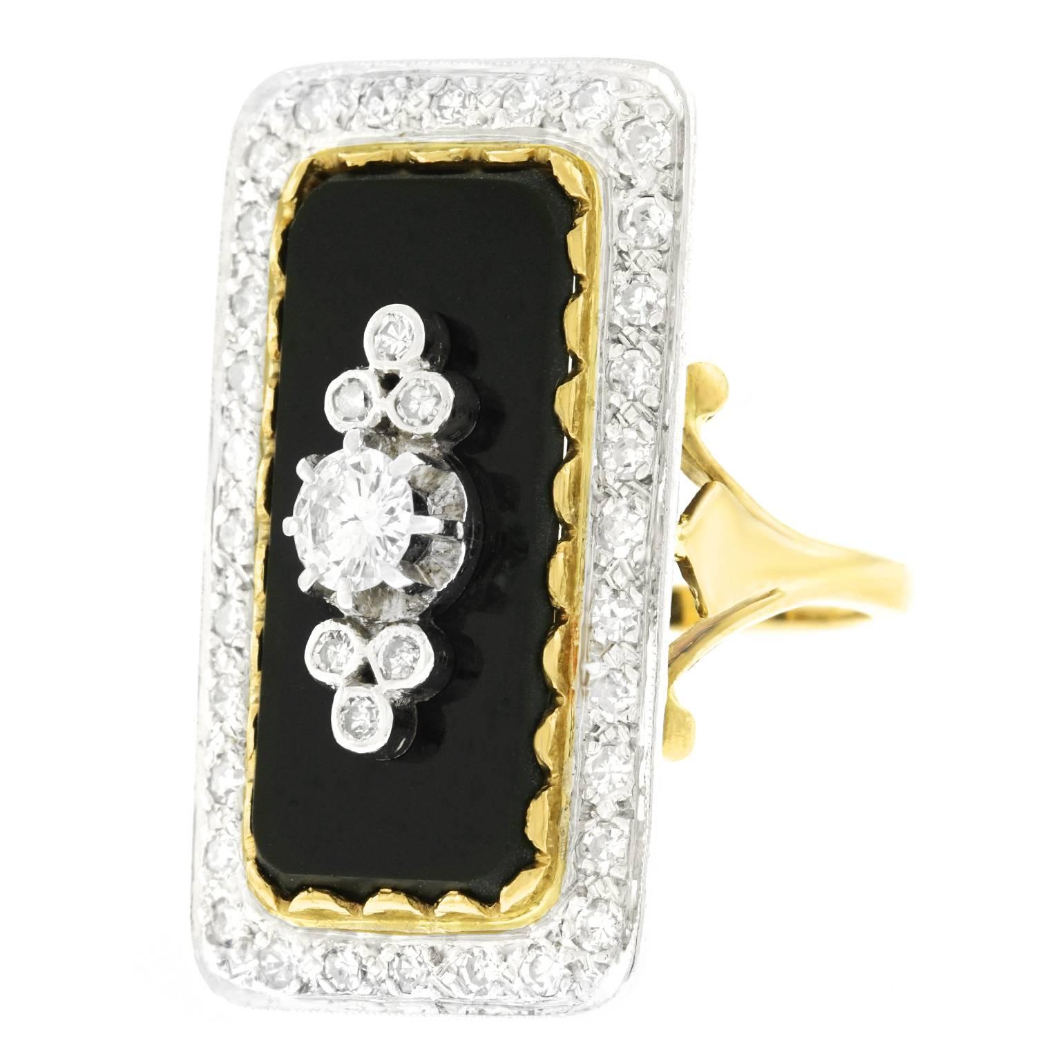 Art Deco Onyx Diamond Gold Ring In Excellent Condition In Litchfield, CT