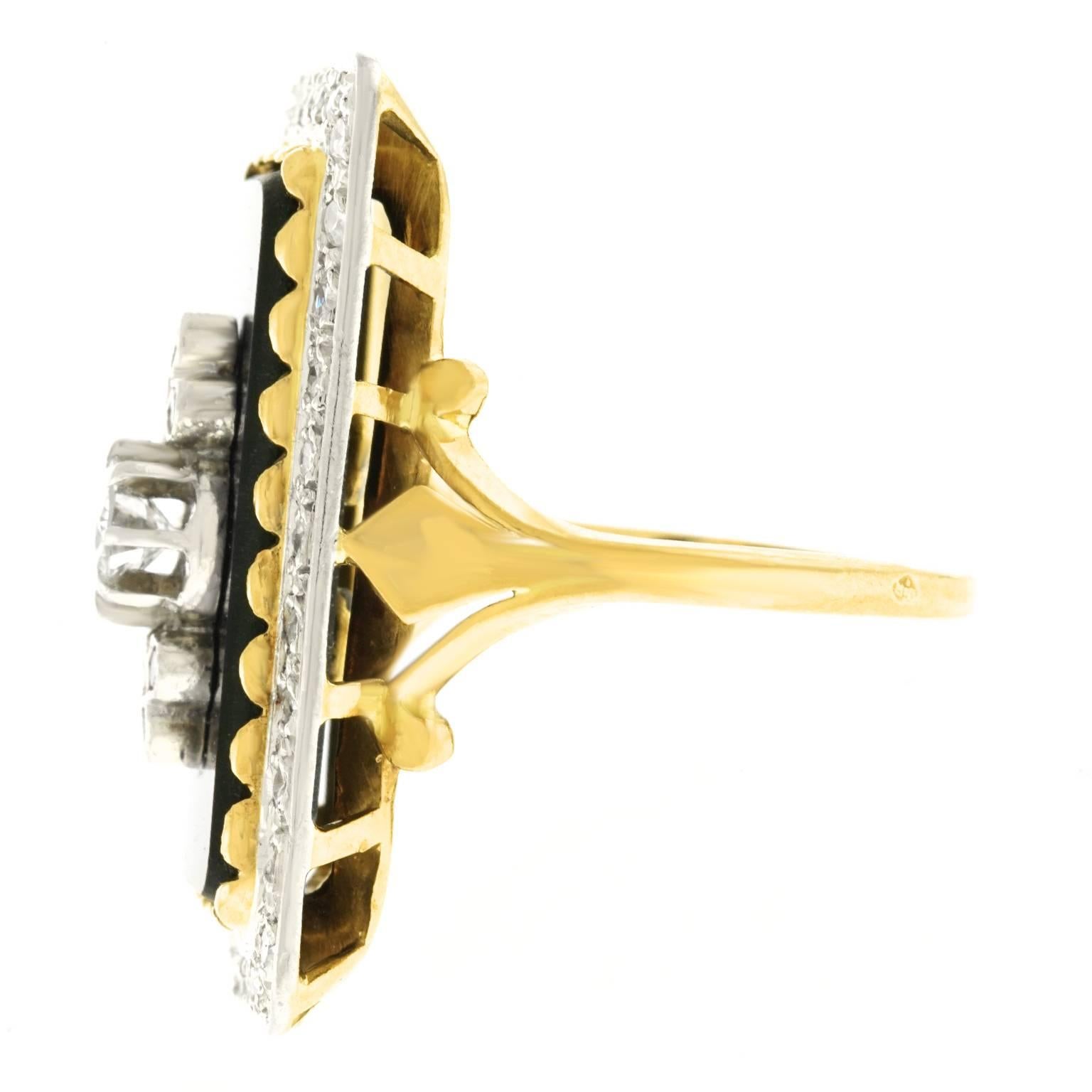 Art Deco Onyx Diamond Gold Ring 3
