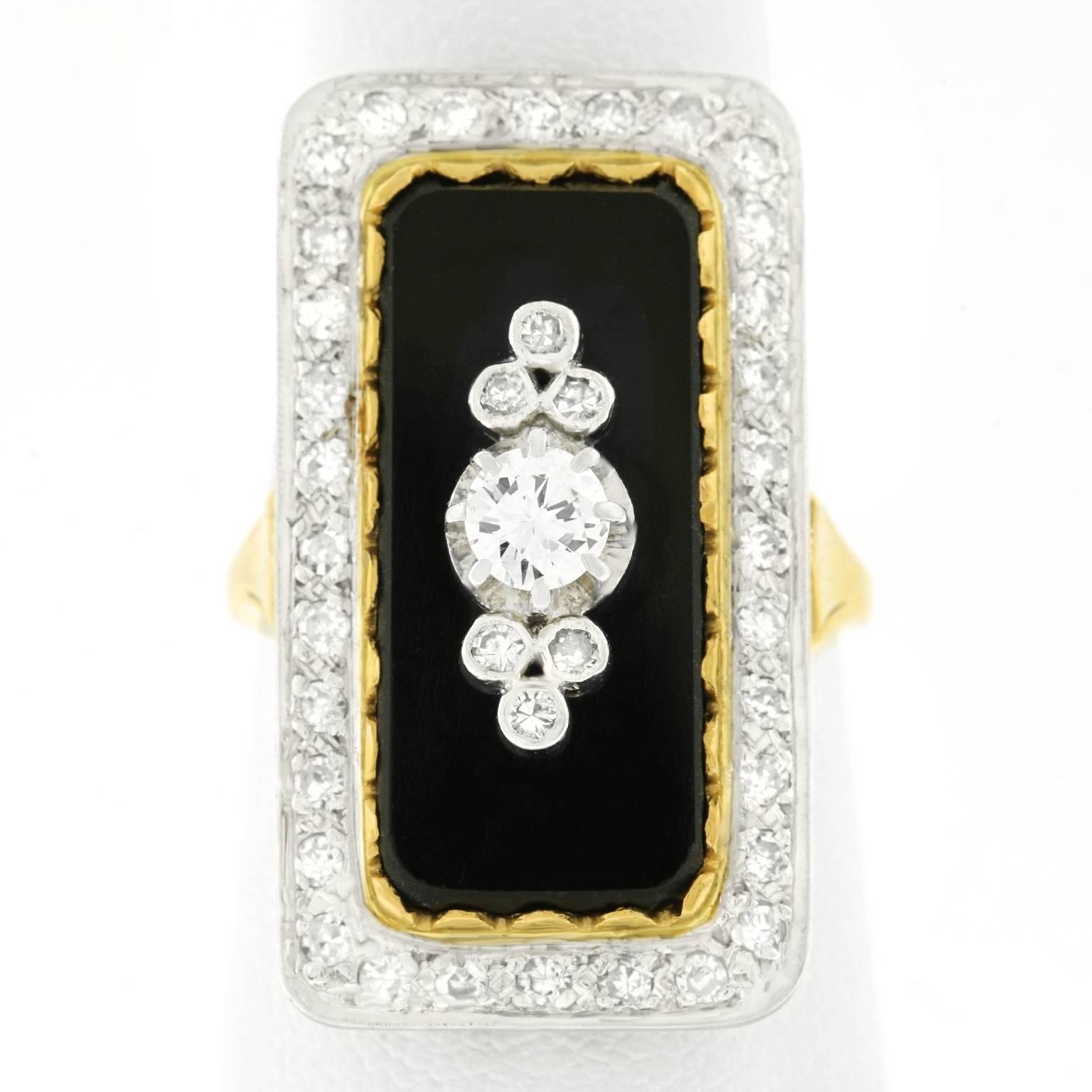 Art Deco Onyx Diamond Gold Ring 4