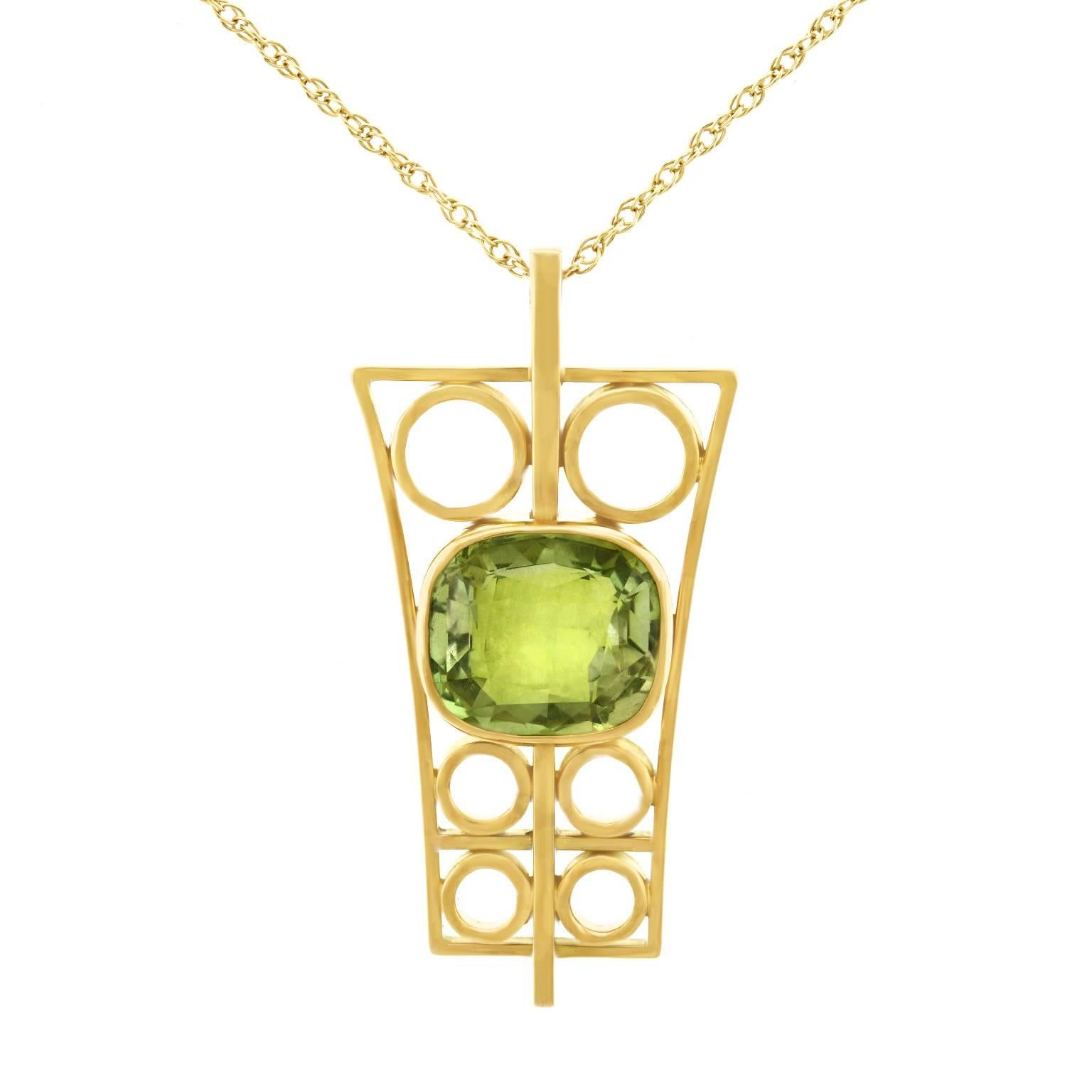 1950s Modernist Peridot Set Gold Pendant 3