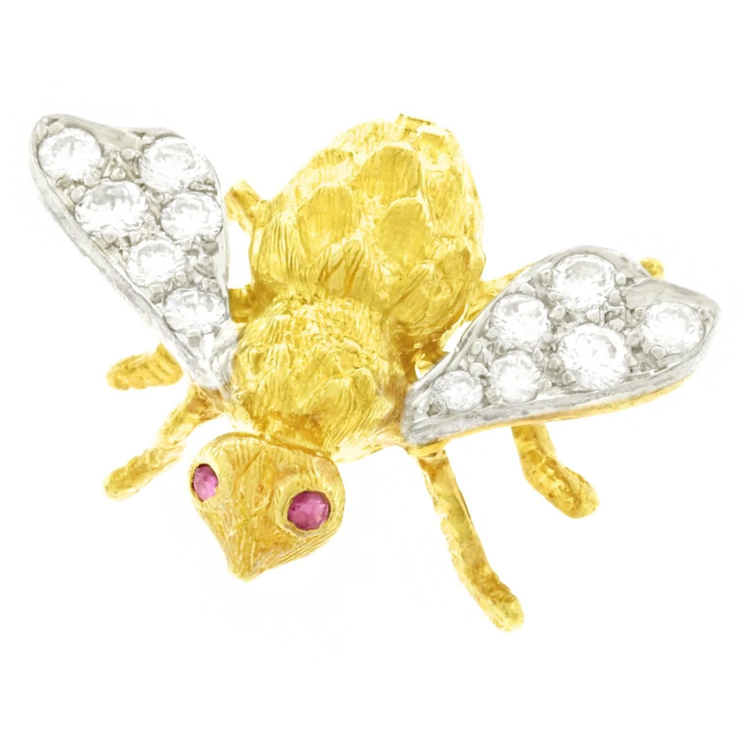 Herbert Rosenthal Diamond Set Gold Bee Pin In Excellent Condition In Litchfield, CT