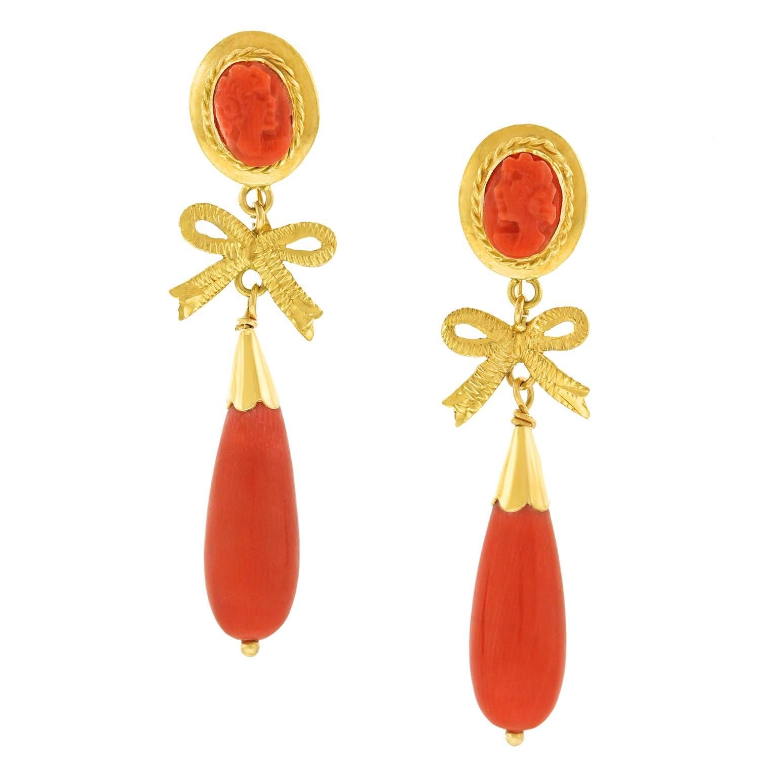 Art Deco Coral and Gold Earrings 3