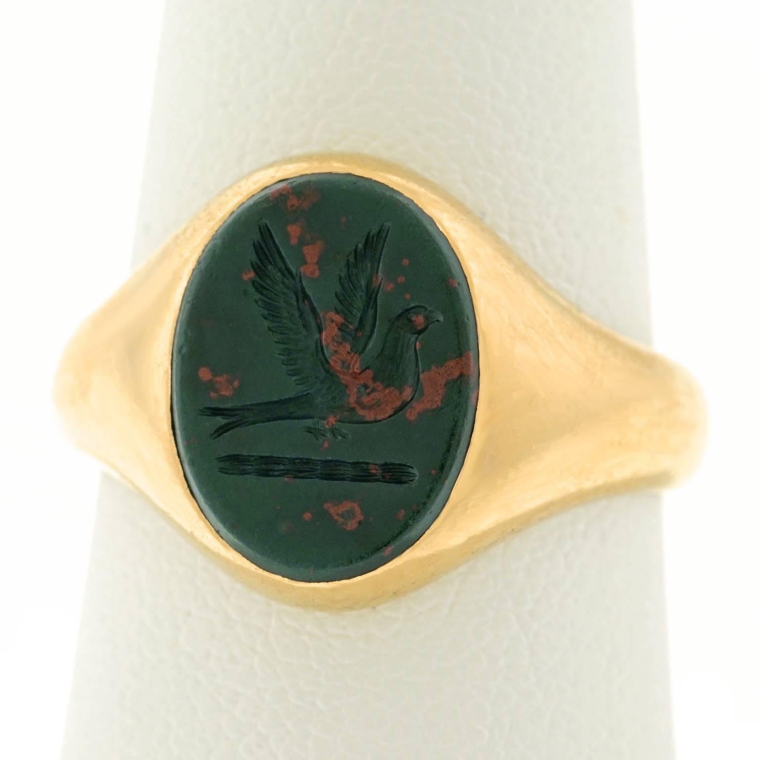 Women's or Men's Bloodstone Gold Signet Ring