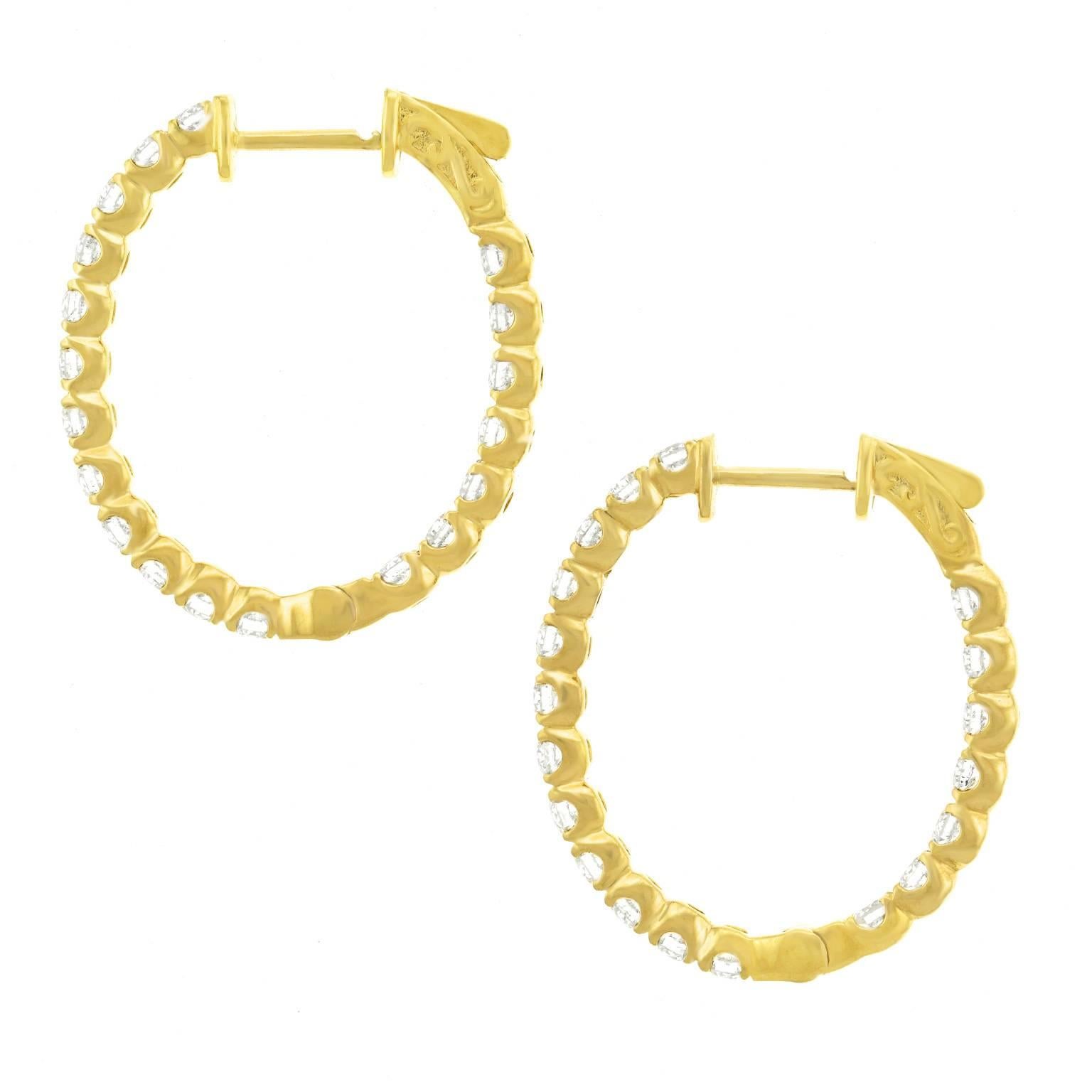 Diamond-Set Yellow Gold Hoop Earrings In Excellent Condition In Litchfield, CT