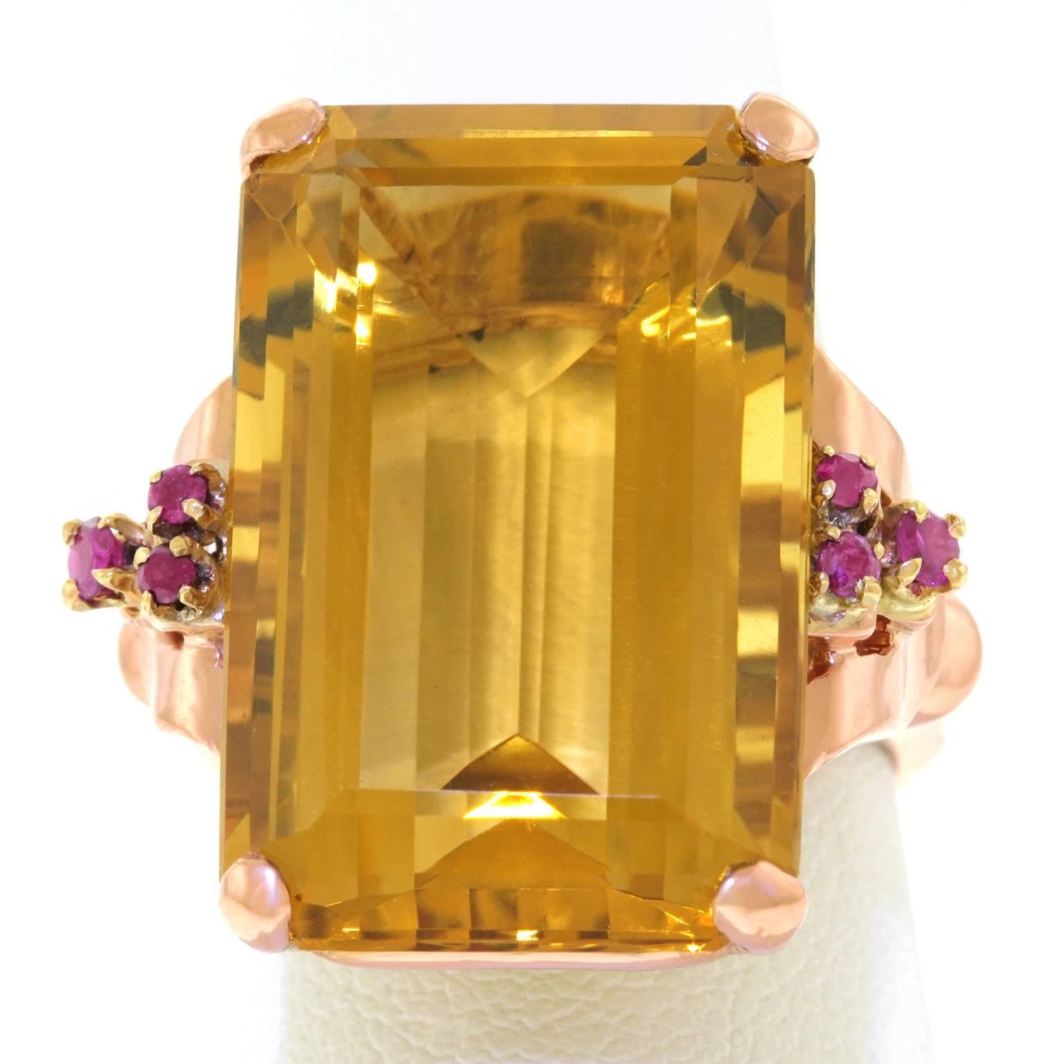 Retro Citrine and Ruby Set Gold Ring 4