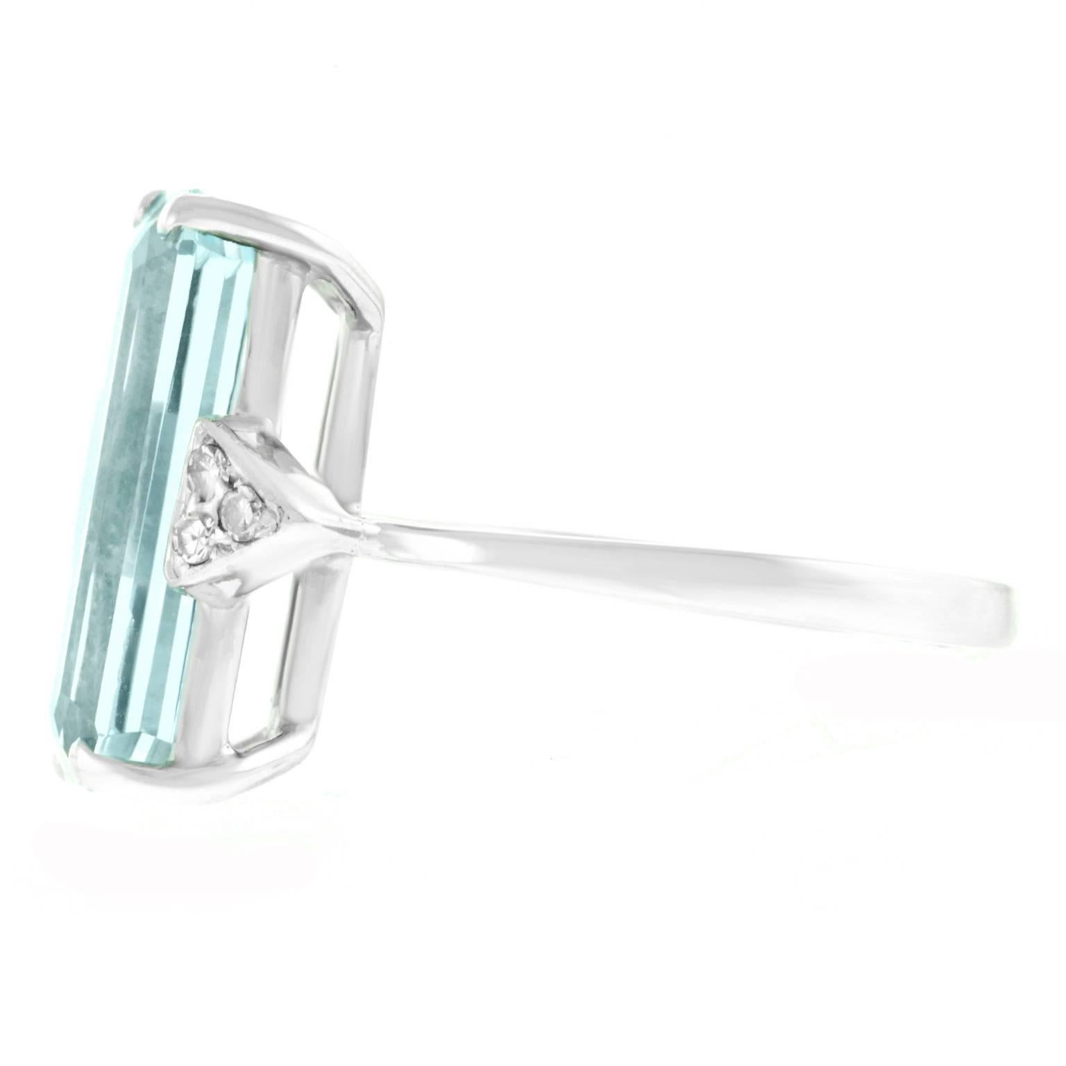 Art Deco Aquamarine Diamond Gold Ring 3