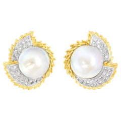 Retro Seventies Mabe Pearl and Diamond Earrings