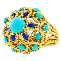 Sixties Chic Persian Turquoise and Lapis Ring