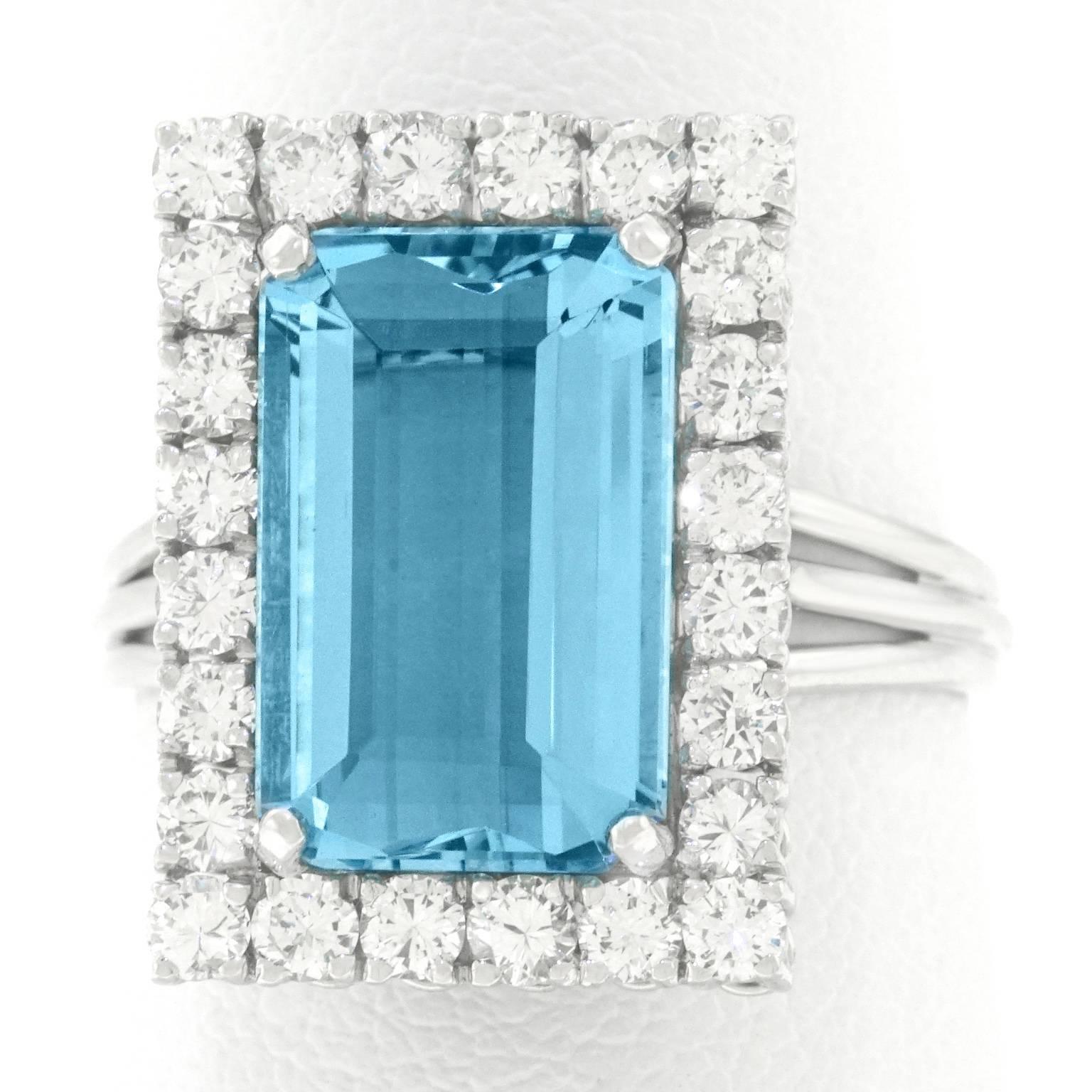 Aquamarine and Diamond Platinum Ring 4