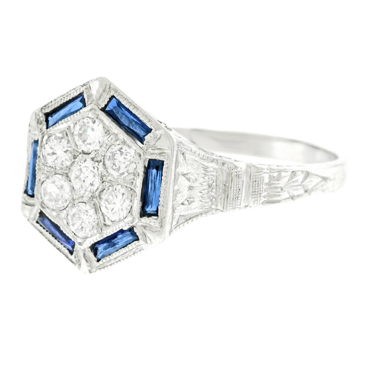 Art Deco Diamond and Sapphire Gold Ring In Excellent Condition In Litchfield, CT