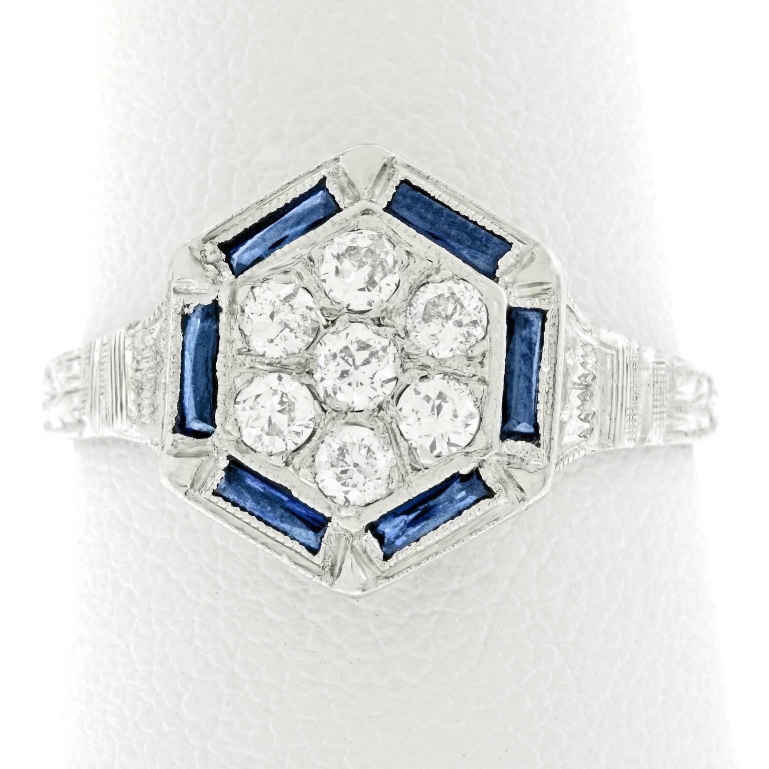 Art Deco Diamond and Sapphire Gold Ring 4
