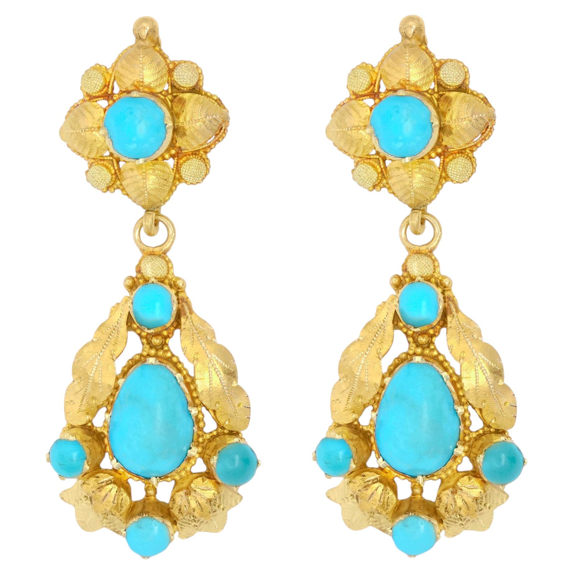Antique Turquoise Chandelier Earrings