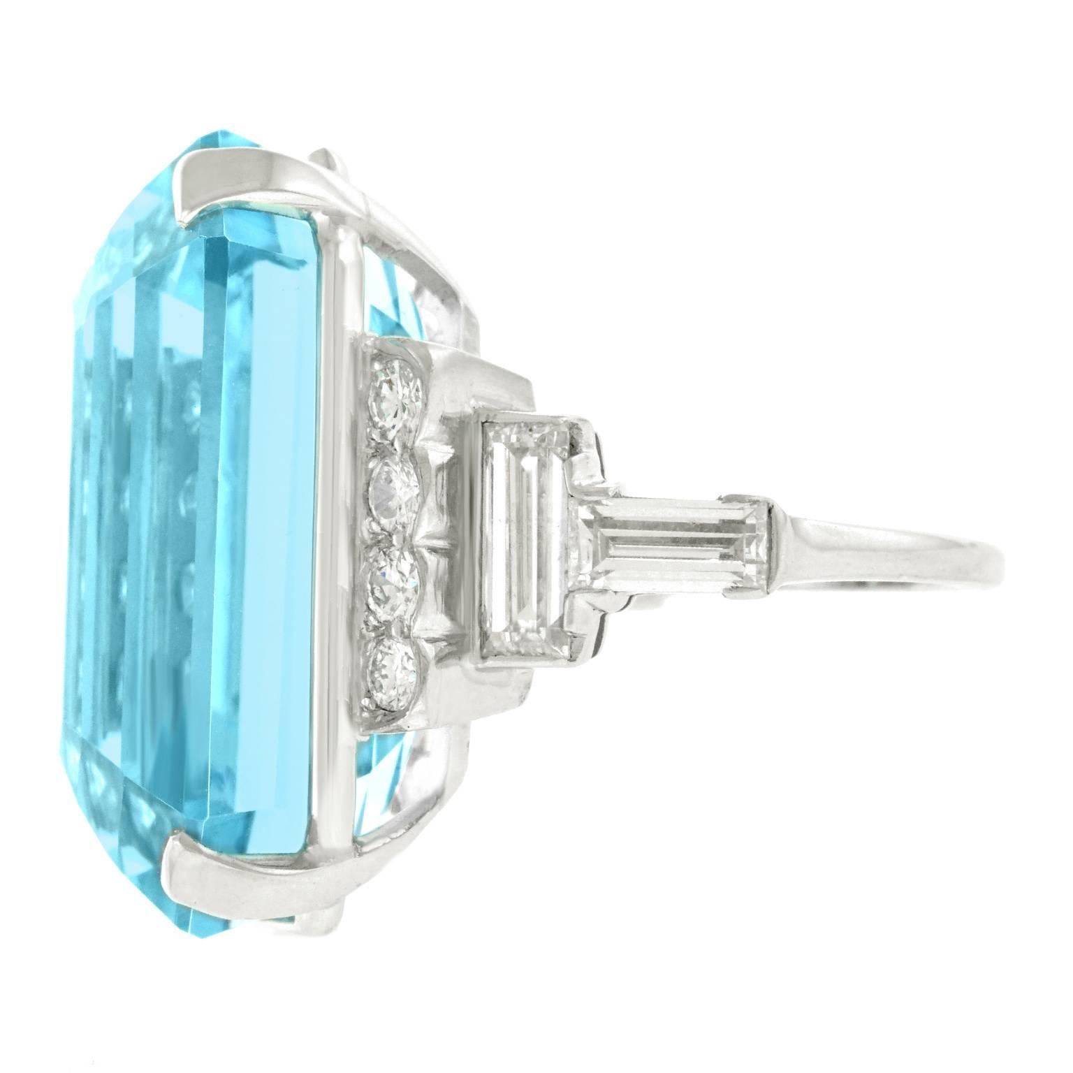 Incredible 40 Carat Aquamarine and Diamond-Set Platinum Ring 2
