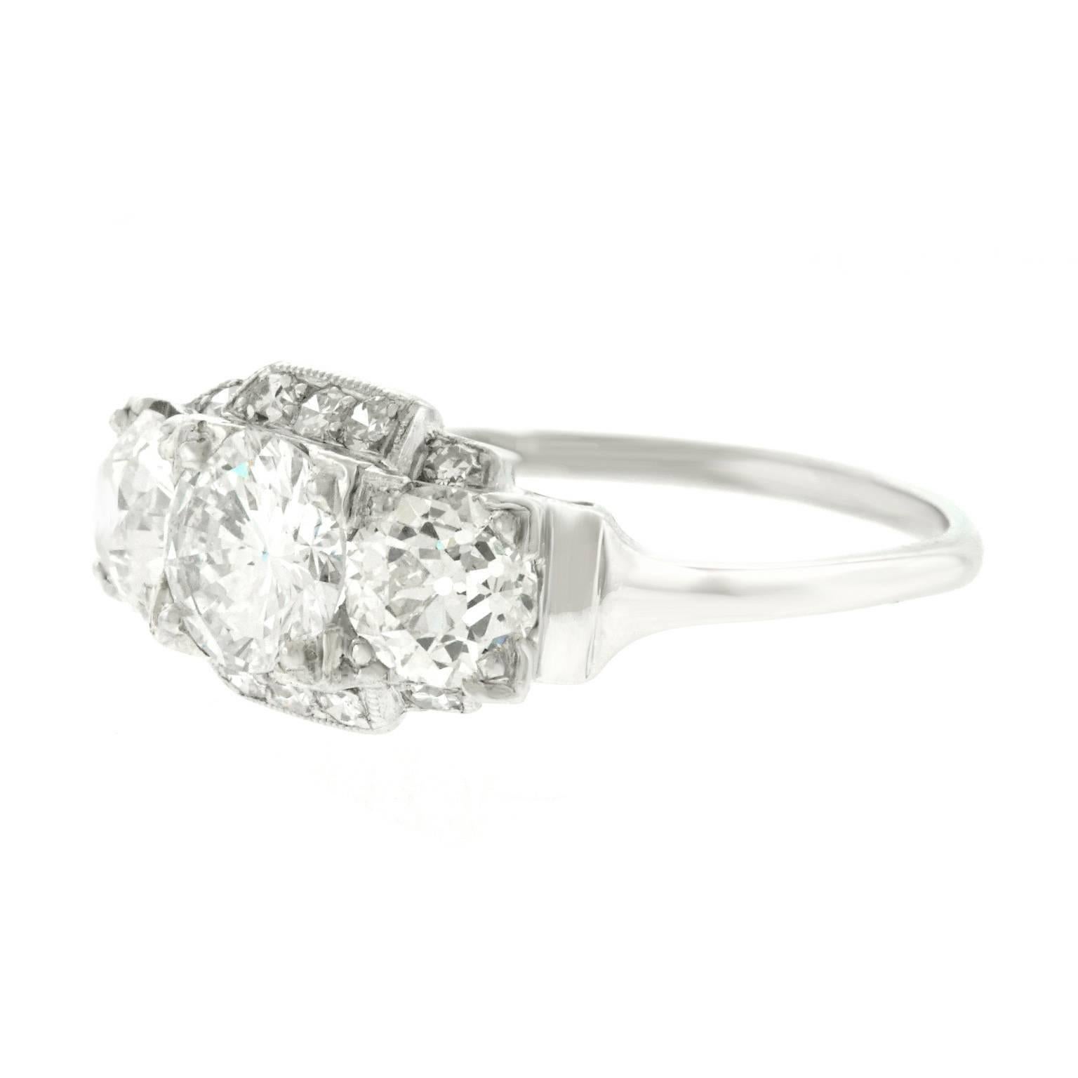 Art Deco GIA Diamond Set Platinum Ring In Excellent Condition In Litchfield, CT