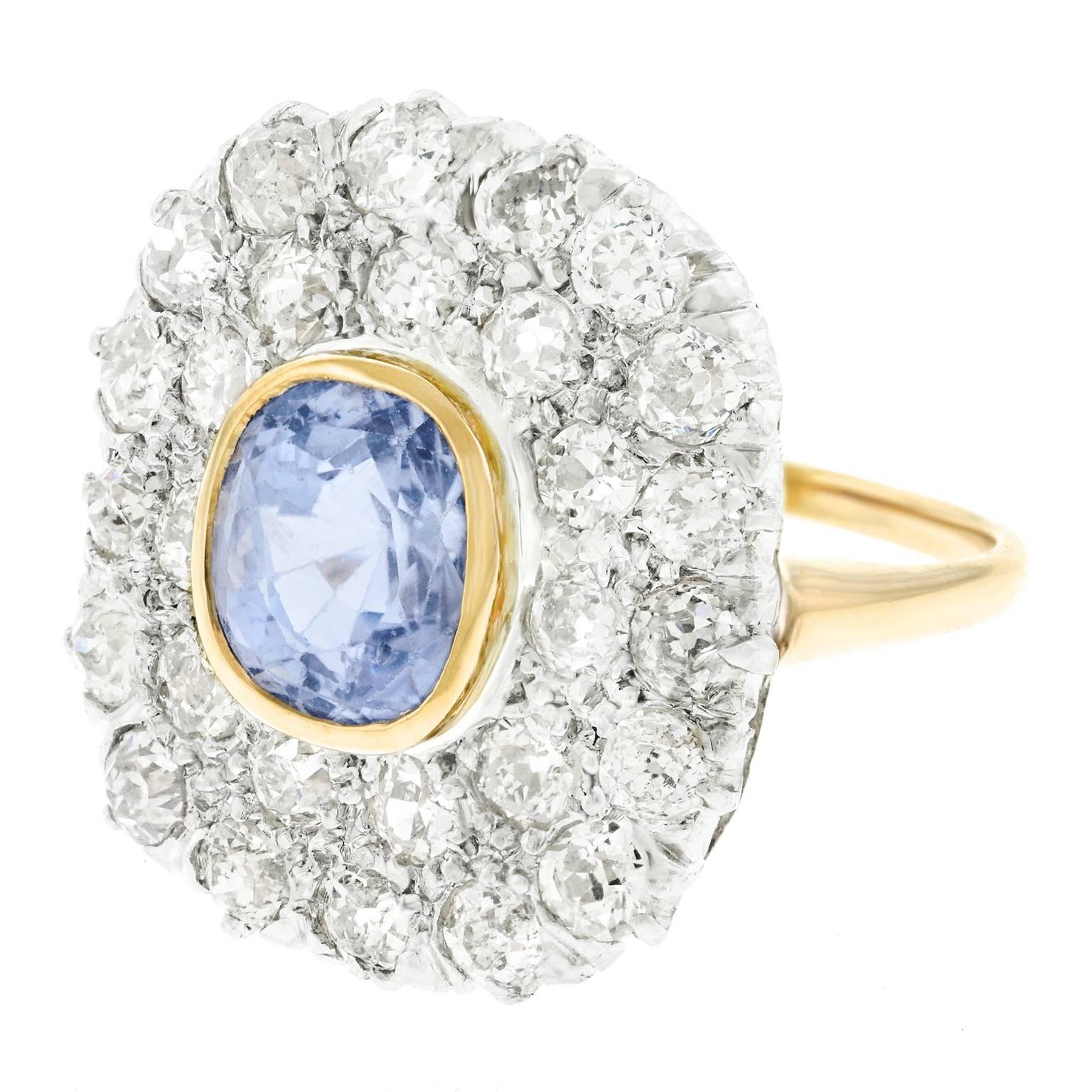 Art Deco Sapphire and Diamond Set Gold Ring In Excellent Condition In Litchfield, CT
