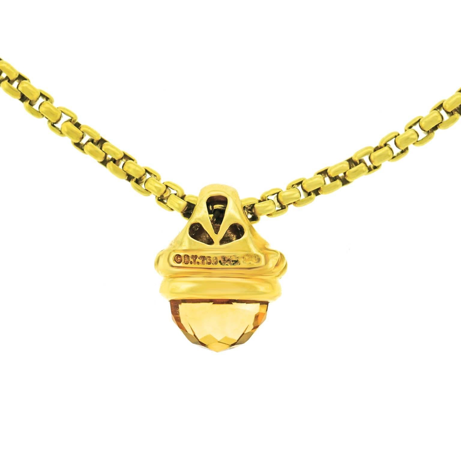 David Yurman Citrine Cable Pendant and Chain in Gold 3