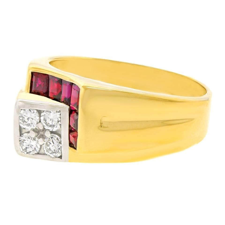 Retro Tiffany & Co. 1950s Modernist Ruby and Diamond Gold Ring