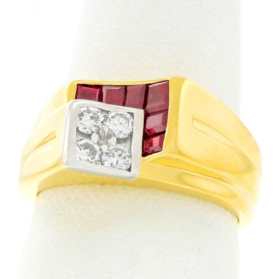 Tiffany & Co. 1950s Modernist Ruby and Diamond Gold Ring 2