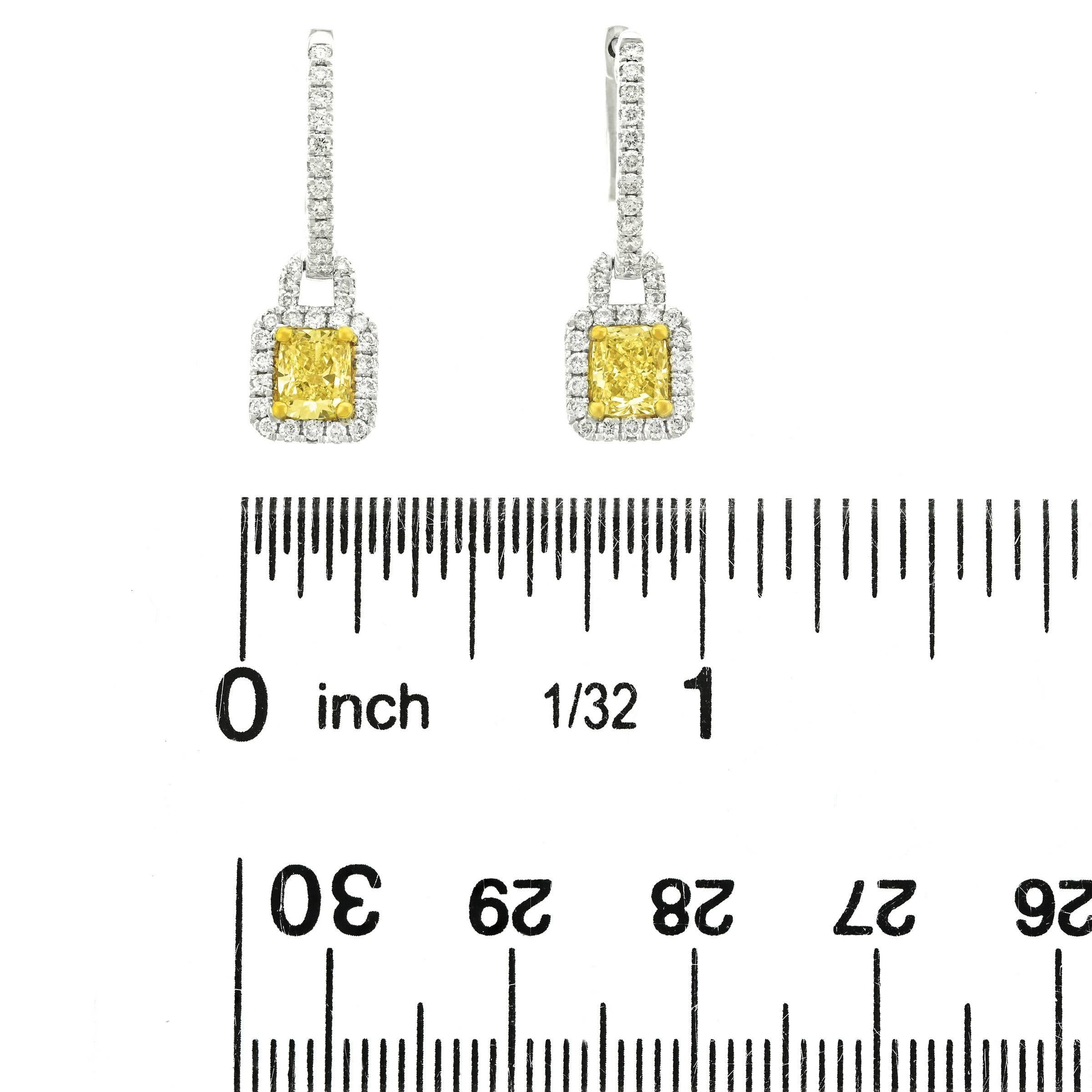 Fancy Yellow and White Diamond Set Gold Earrings 2