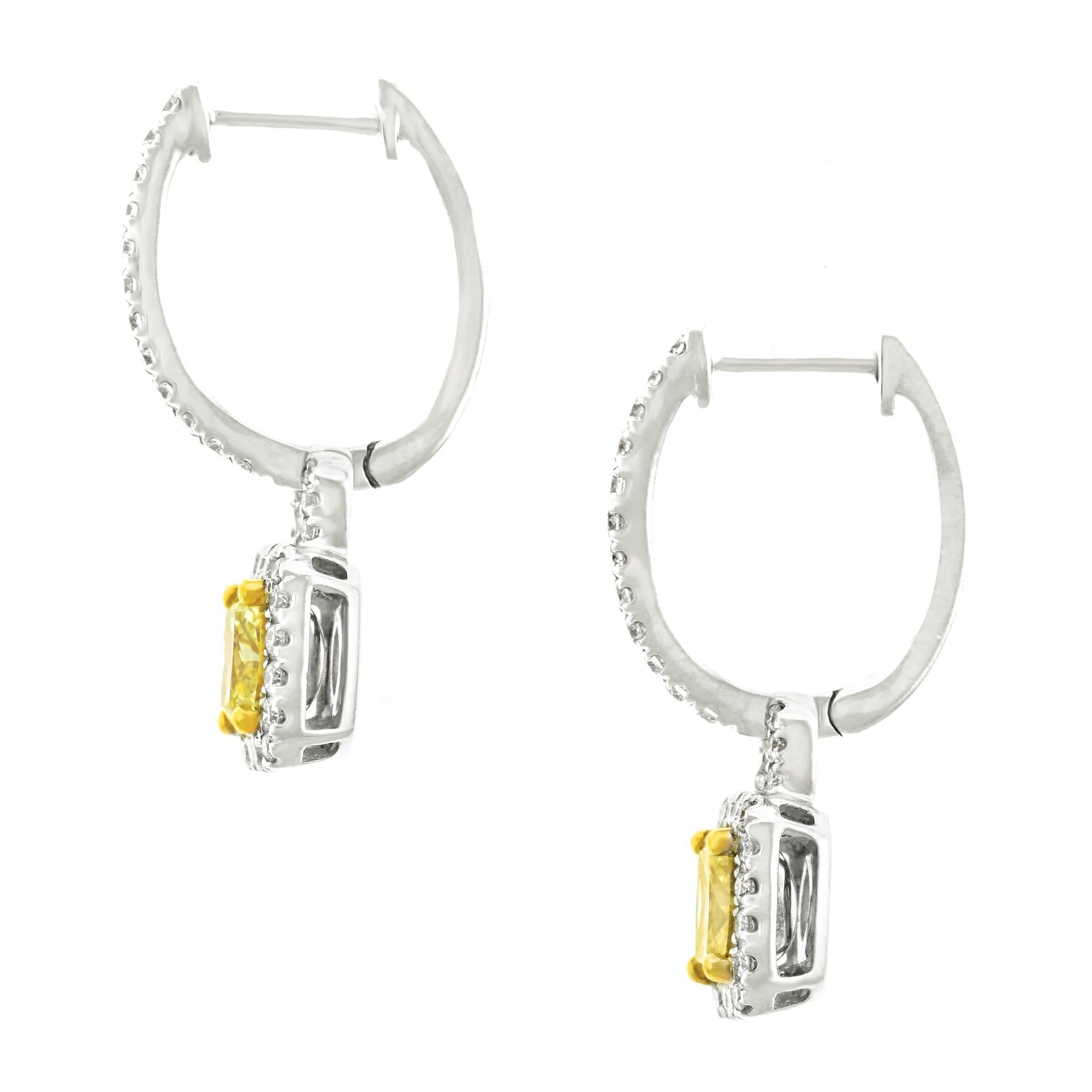 Fancy Yellow and White Diamond Set Gold Earrings 3